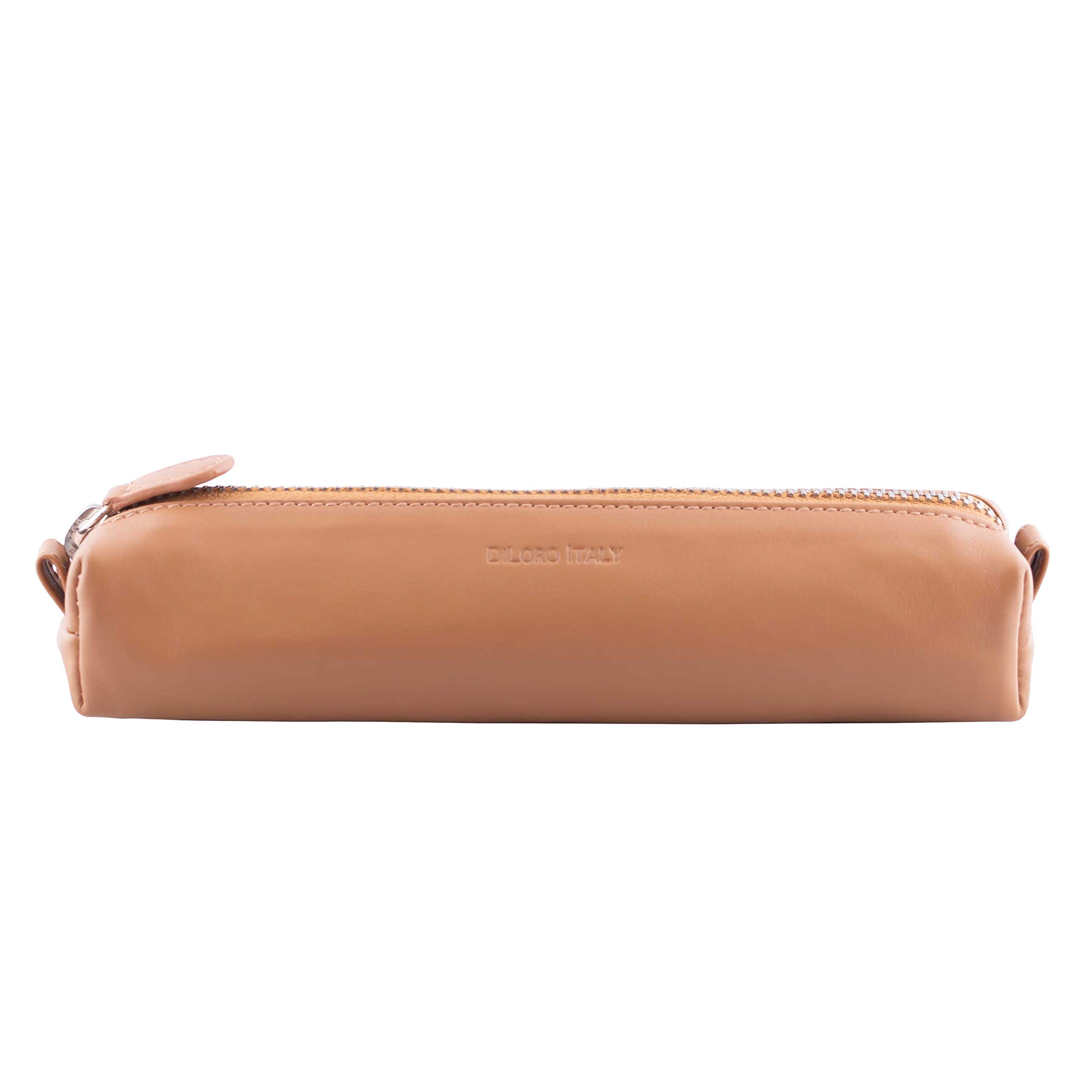 Premium Genuine Full Grain Soft Nappa Leather Pen Case Holder - Zippered Pouch for Fountain, Ballpoint, Rollerball Pens & Pencils (Tan) - Perfect for Office, School, Travel & Gift Giving