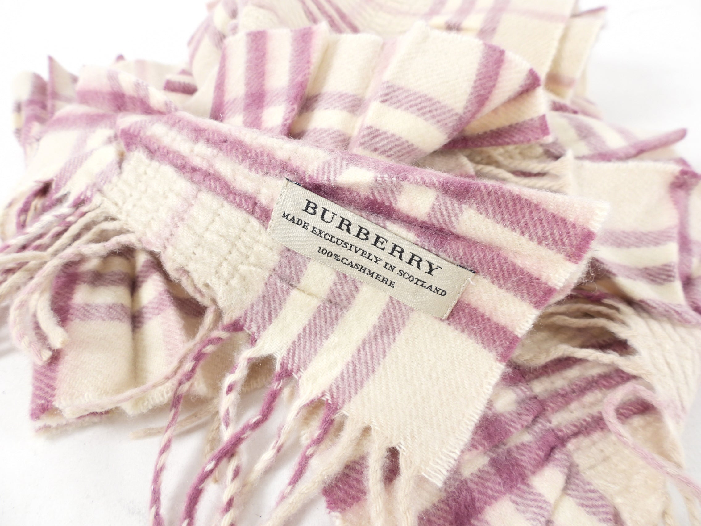 Burberry Cream and Magenta Cashmere Long Check Scarf - Luxury Winter Accessory for Women & Men - Perfect for Cold Weather, Office & Travel