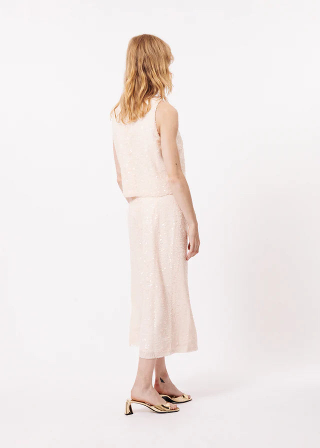 AGNESA Sequin Midi Skirt in Cream - Elegant Sparkly Party Dress for Women, Perfect for Evening Events, Weddings, and Holiday Celebrations