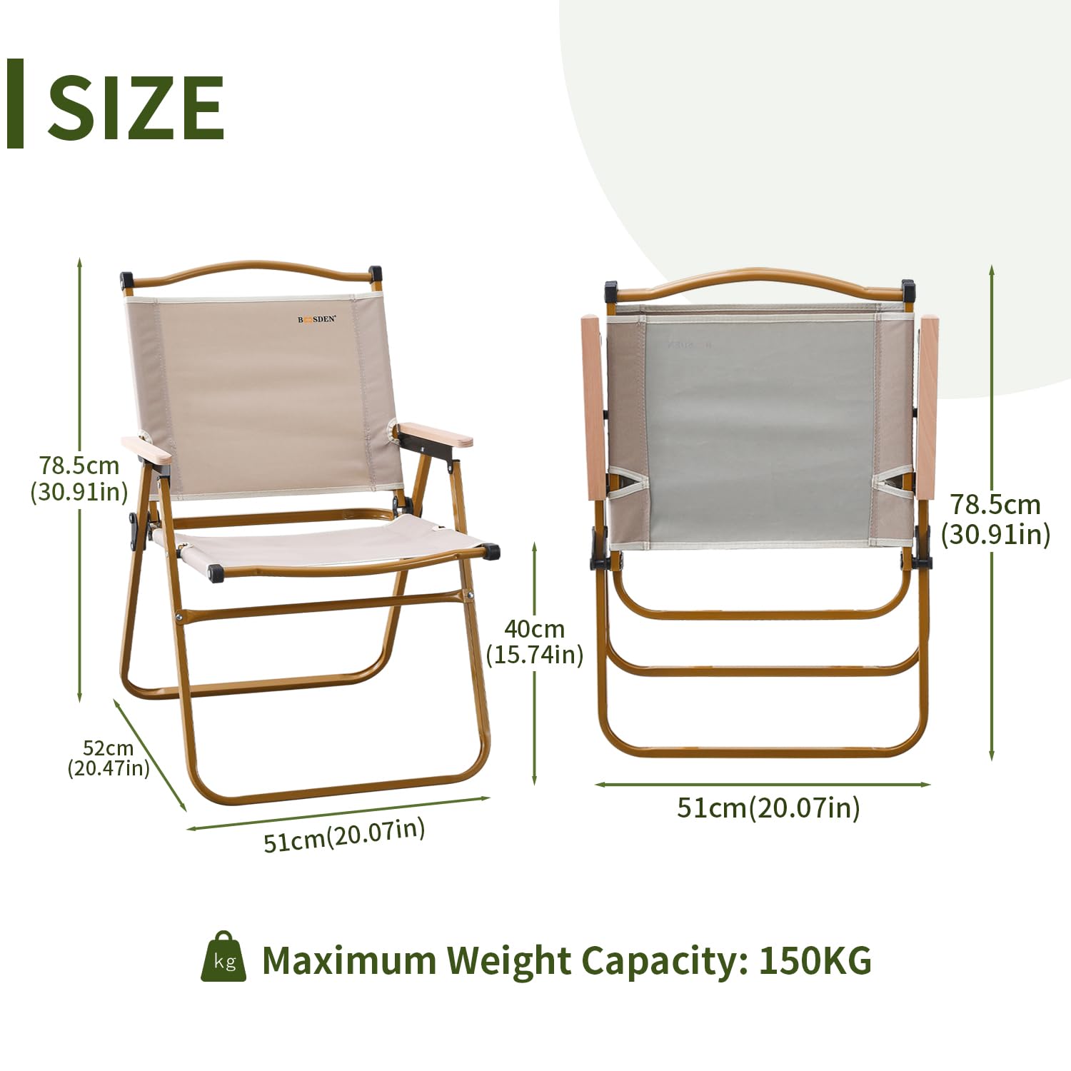 BOOSDEN Portable Folding Camping Chair - Ultralight Outdoor Beach Chair with Wooden Handle for Picnic, Travel, Hiking & Fishing - Supports 330Lbs (2 Pack) | Perfect for Backyard BBQs, Beach Trips, Camping Adventures and Outdoor Concerts