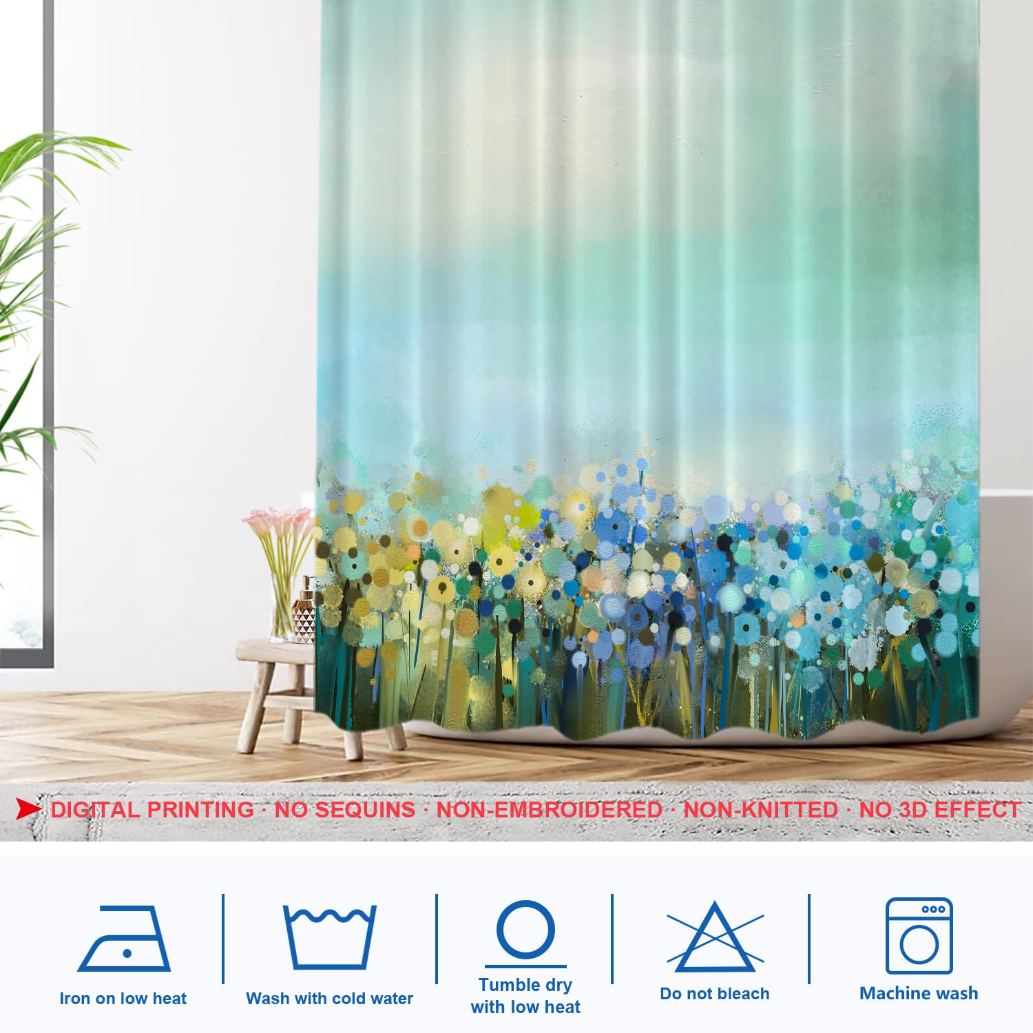 Shrahala Abstract Floral Shower Curtain - Cornflower Blue Botanical Bathroom Decor, Waterproof Fabric with Grommets, Standard Size 60x72 Inches - Perfect for Modern Bathrooms & Spa-Like Retreats