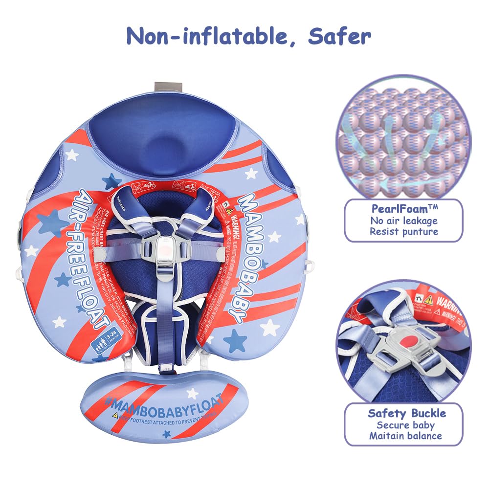 **Mambobaby Non-Inflatable Baby Pool Float with Canopy - Safe Infant Swimming Floatie Ring for 3-24 Months - Perfect for Beach, Pool & Water Play**