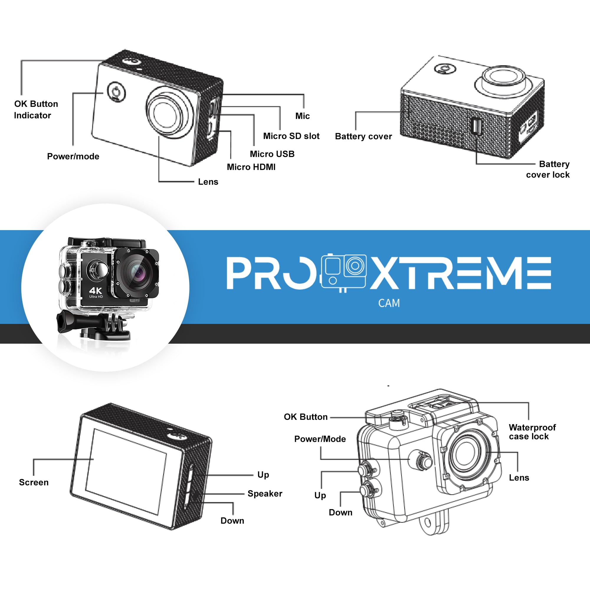 Pro Xtreme 4K Action Camera - Waterproof WiFi 170° Wide Angle for Snorkeling & Sports