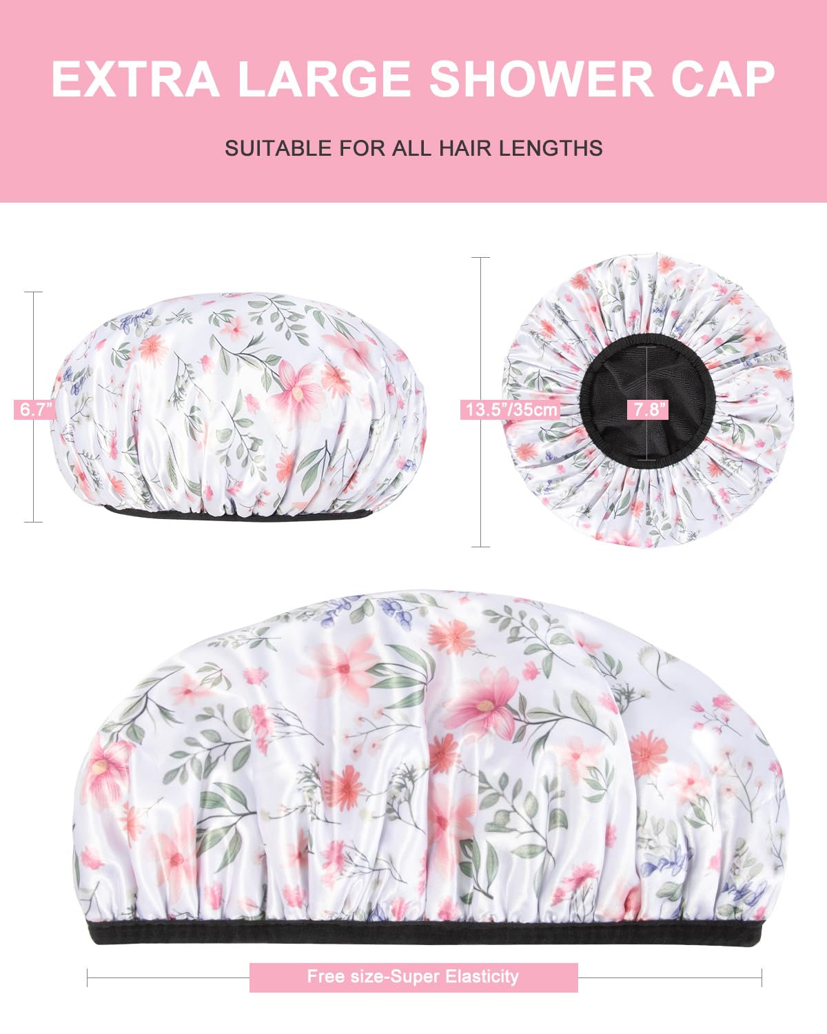 Auban Terry Lined Shower Cap for Women - Large Triple Layer Waterproof Shower Cap with Terry Cloth Lining for Long Thick Hair | Reusable Bath & Swim Hair Protection for Shower, Spa & Travel