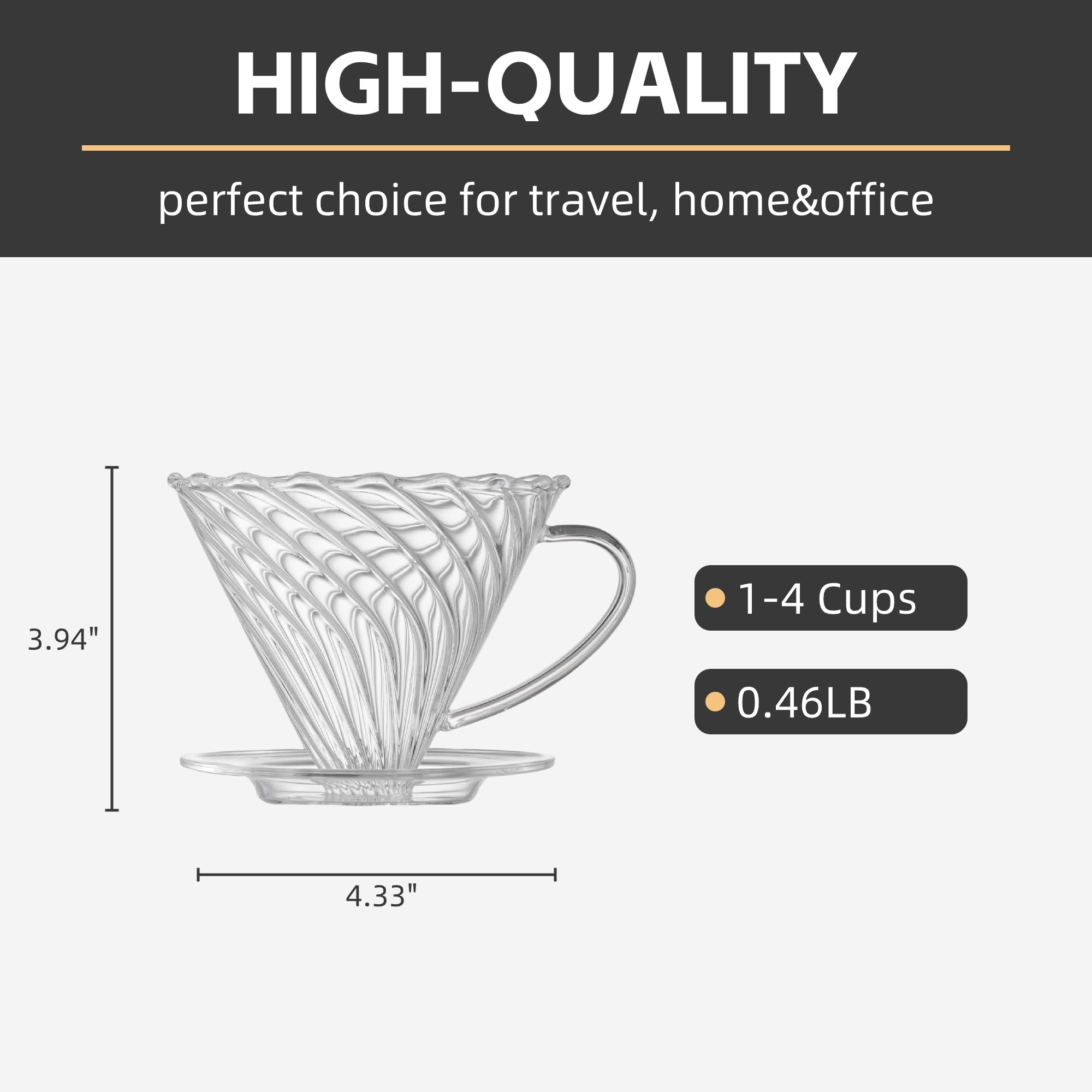 Premium Borosilicate Glass Coffee Dripper - Reusable Pour Over Coffee Maker with Handle for Slow Brewing | Perfect for Home, Office, Travel & Cafe Use | Single Cup to 4 Cup Capacity (#02 Size) | Ideal for Coffee Enthusiasts & Baristas