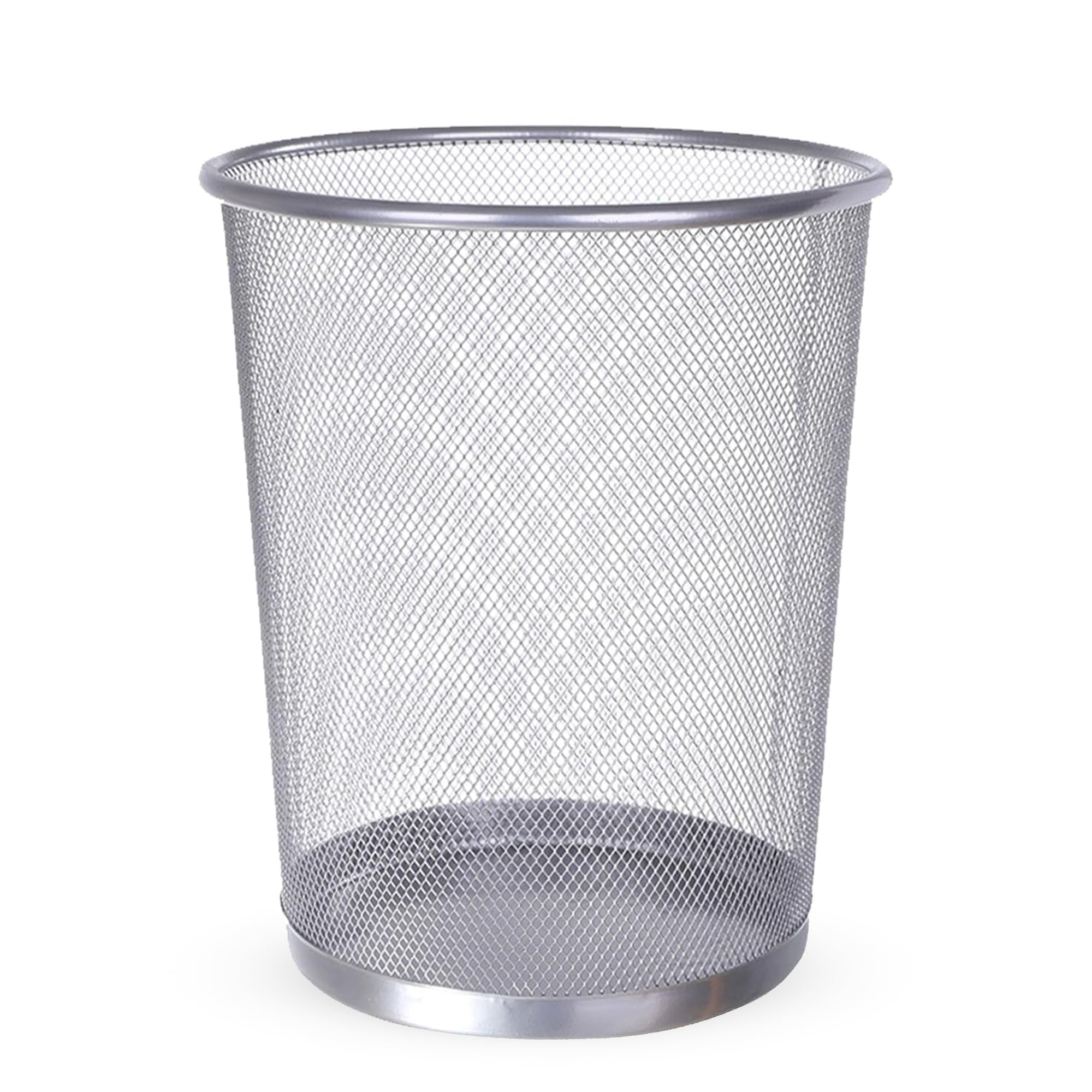 Zuvo Circular Mesh Waste Paper Bin - Lightweight Metal Trash Can for Kitchen, Office, Dorm, Living Room & Bedroom | Small Silver Garbage Basket (10.6 x 9.4 Inches) | Perfect for Desk Waste Disposal & Home Organization