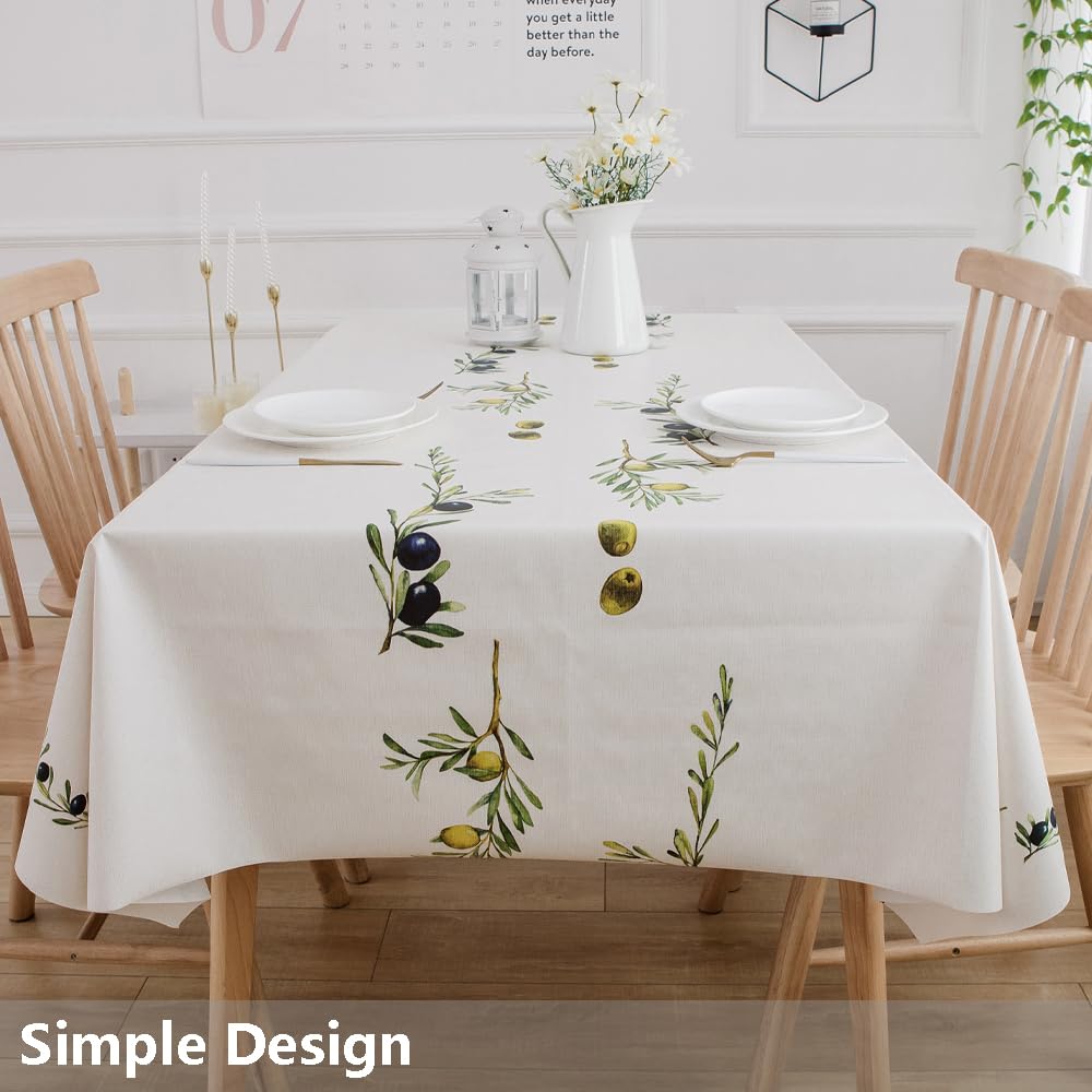 Premium Heavy Duty Vinyl Tablecloth - Waterproof, Wipeable PVC Table Cover for Kitchen & Dining Room - Fits Rectangle Tables 54x108 Inches (Olive Green) - Perfect for Parties, BBQs, and Everyday Use