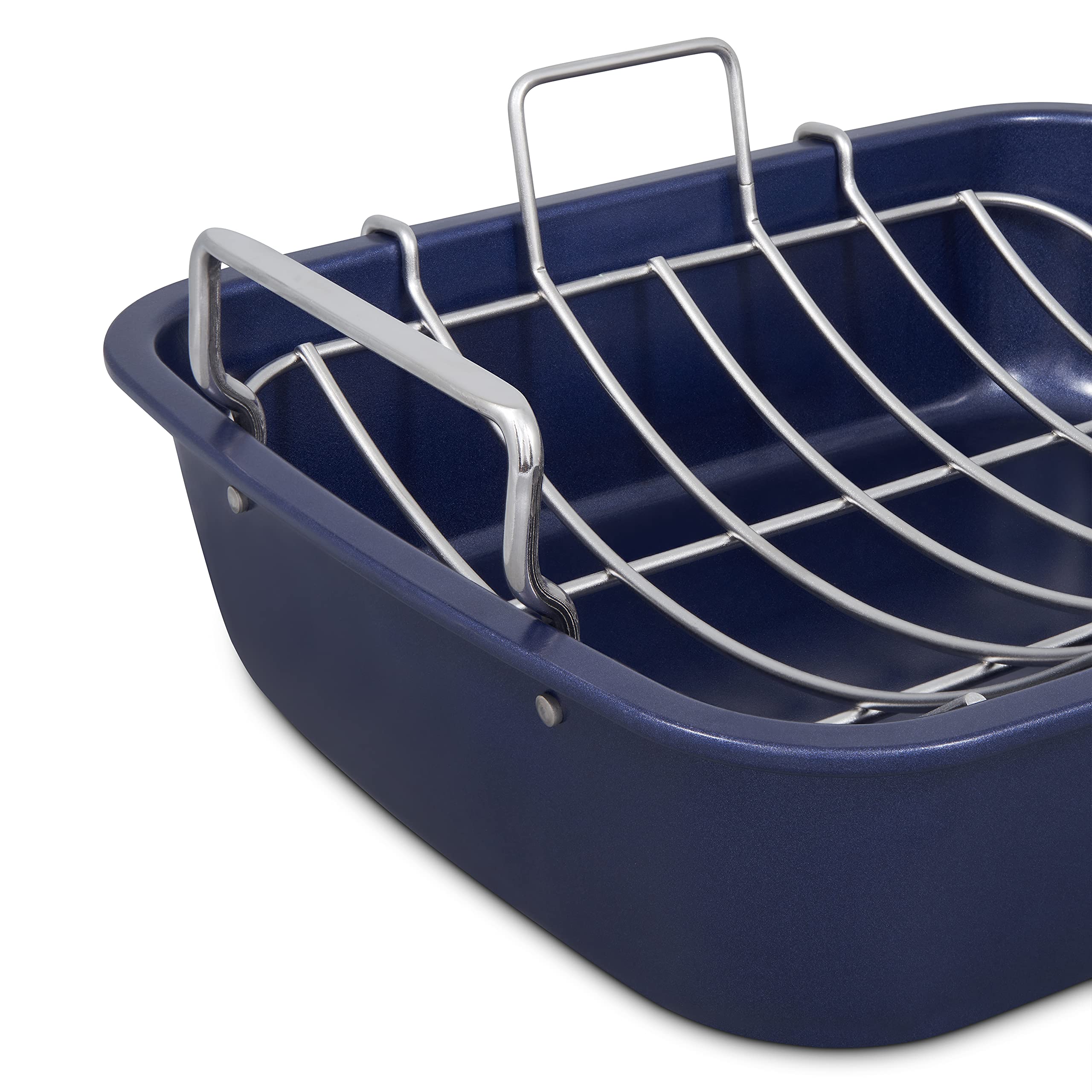 Zyliss Non-Stick Roasting Pan with Rack - Carbon Steel Oven Bakeware Tray, Dishwasher Safe Dark Blue Roast Tin - Perfect for Thanksgiving Turkey, Christmas Ham & Family Roast Dinners
