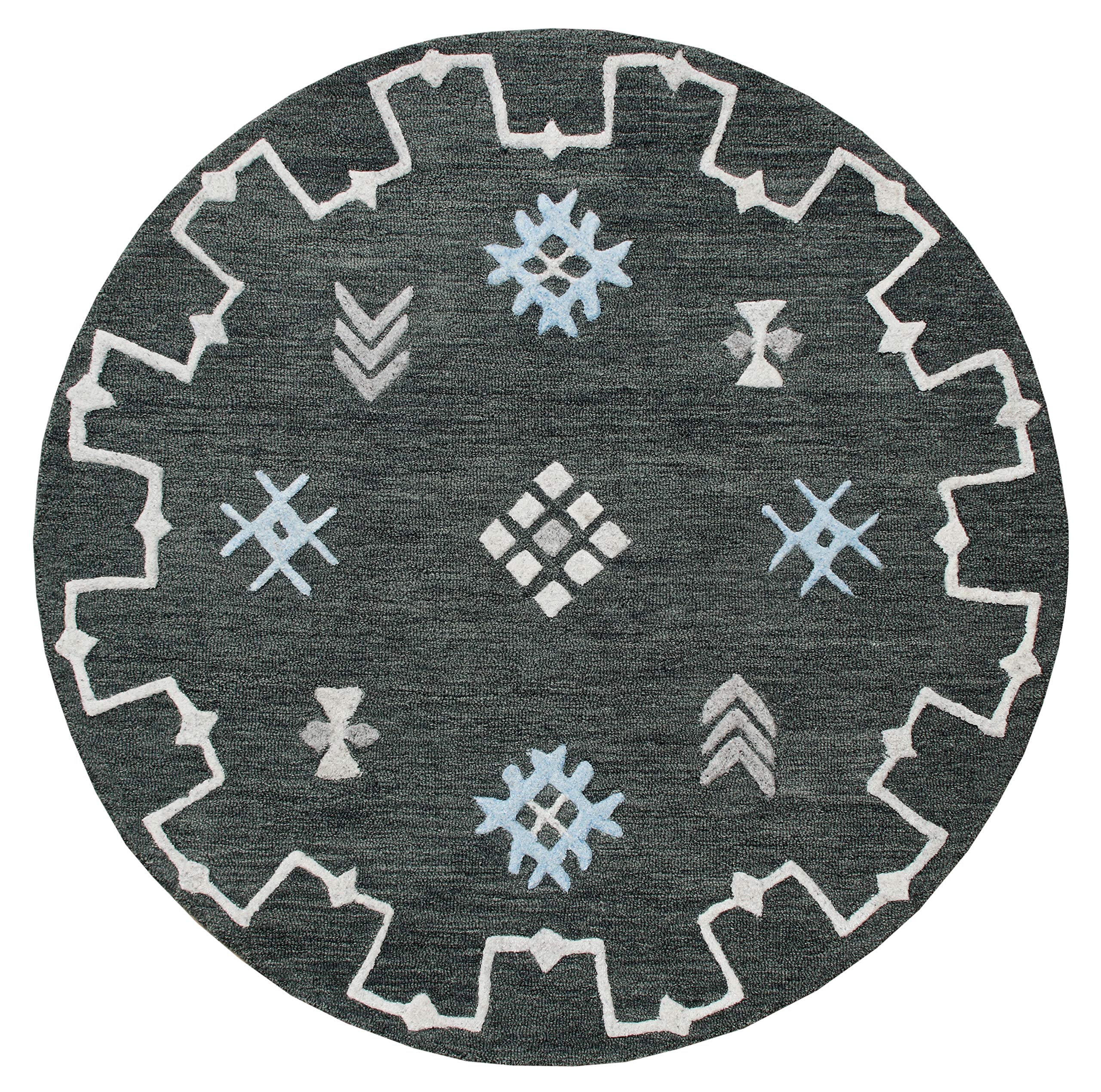 LR Home 5ft Round Indoor Large Area Rug - Soft Boho Farmhouse Carpet in Charcoal | Perfect for Living Room, Bedroom, Kitchen, Playroom, Entryway & Office Decor | Adds Warmth & Style to Any Space