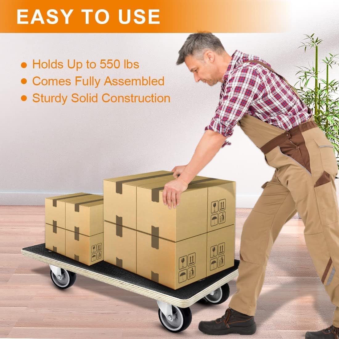 Heavy Duty 4-Wheel Furniture Dolly - 2200 lb Capacity, 2-Pack with Silent Wheels for Smooth Moving | Ideal for Furniture, Piano, Couch, Refrigerator & Appliances | Perfect for Home, Office & Warehouse Relocation