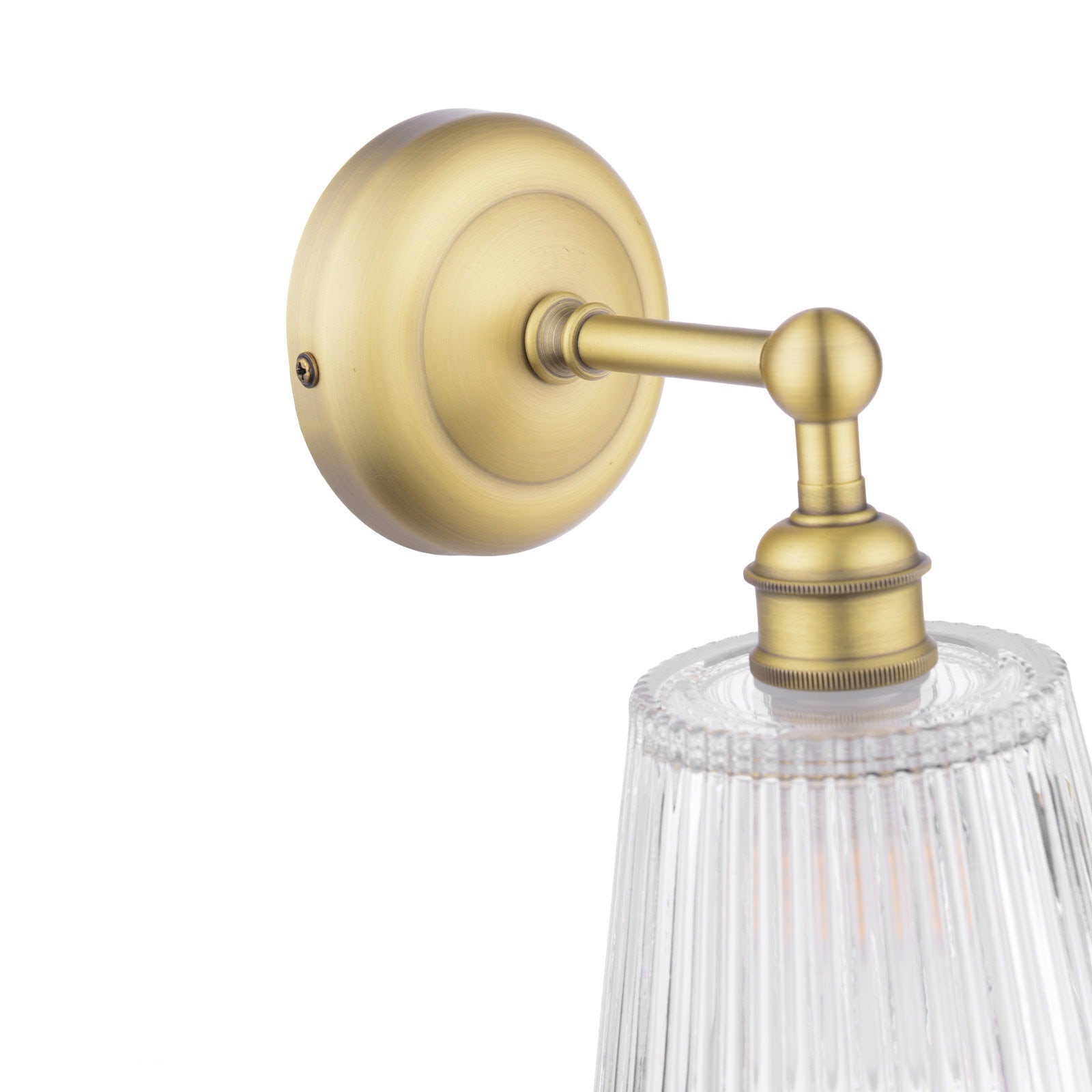 Callaghan Wall Light - Polished Nickel & Antique Brass Finish with Ribbed Glass Shade, IP44 Rated, G9 Bulb Compatible - Perfect for Bedroom, Hallway, and Staircase Lighting