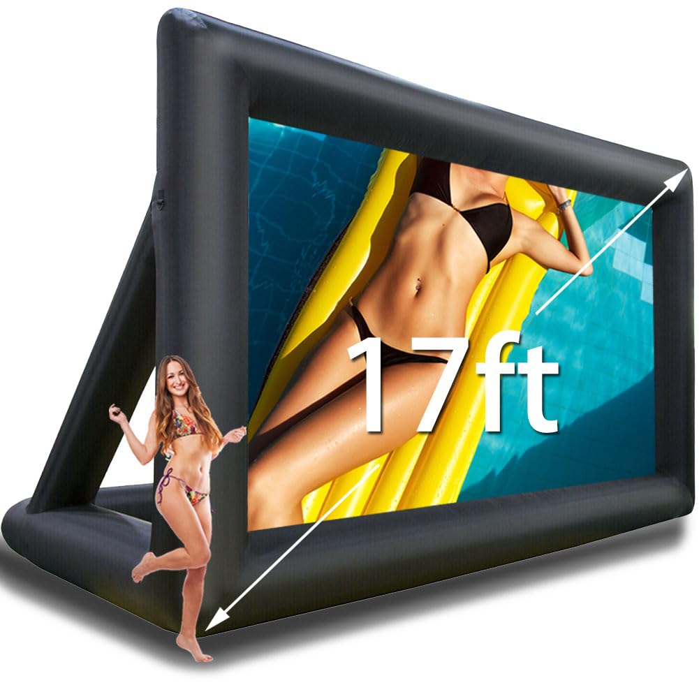 17FT Inflatable Movie Screen with Stand - Portable Outdoor Projection Screen for Backyard, Drive-in Movies & Events - Heavy-Duty Frame & Blower Included - Perfect for Parties, Camping & Outdoor Entertainment