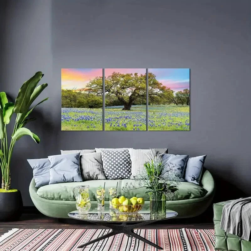 3-Piece Large Tree Nature Wall Art - Texas Landscape Metal Prints Ready to Hang - Perfect for Living Room, Bedroom & Office Decor