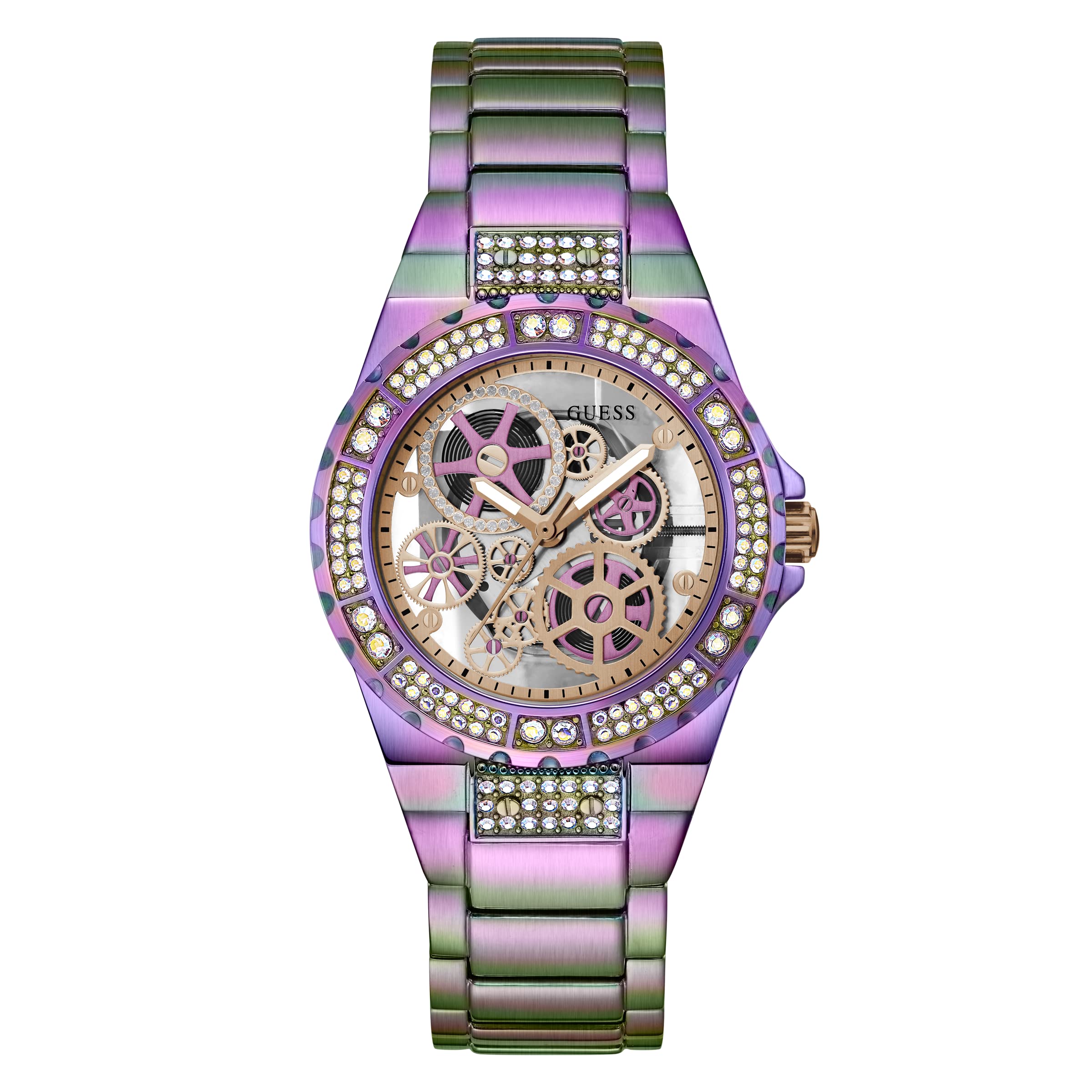 GUESS Clear-Cut Bracelet Watch for Women - Stylish Analog Wristwatch with Stainless Steel Band | Perfect for Office, Date Night & Everyday Wear