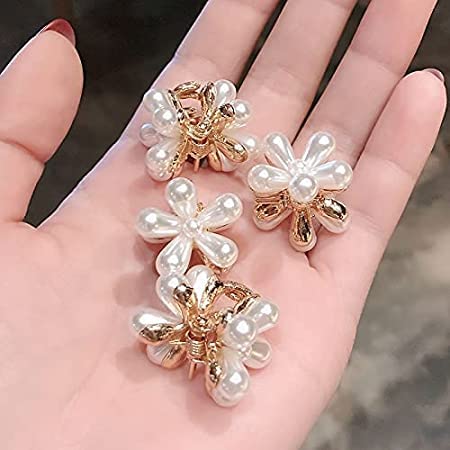 LIVECOOL 6-Pack Artificial Pearl Daisy Flower Mini Hair Claw Clips - Bridal Wedding Barrettes & Hair Pins for Women, Girls - Elegant Hair Accessories for Party, Wedding & Daily Use