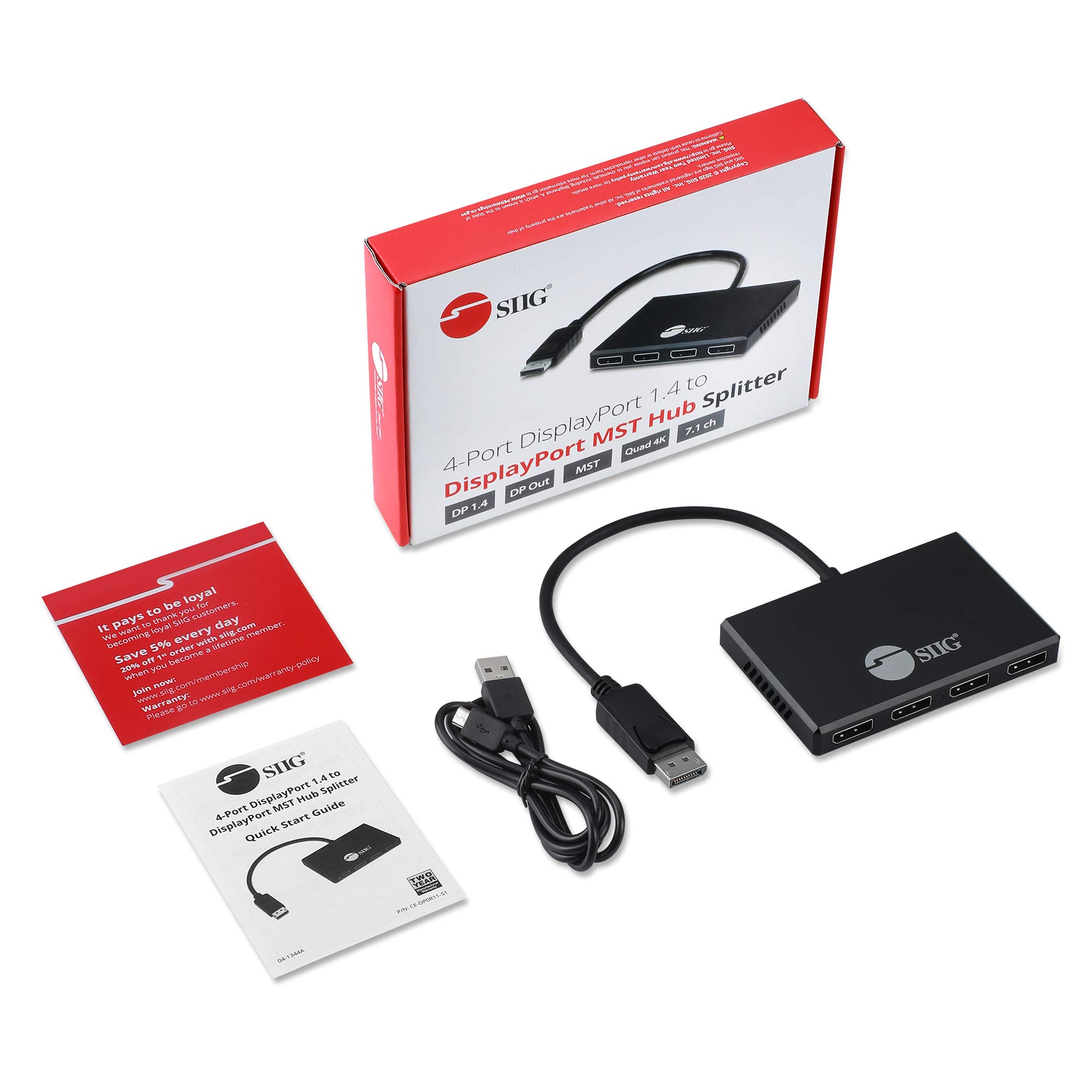 SIIG DisplayPort 1.4 MST Hub - 4K Video Splitter 1 Input 4 Output, Multi Stream Transport for Daisy Chain Monitors, PC Gaming & Office Workstations (Not Compatible with MacOS) - Model CE-DP0R11-S1 | Perfect for Multi-Monitor Setups, Home Office & Professional Workstations