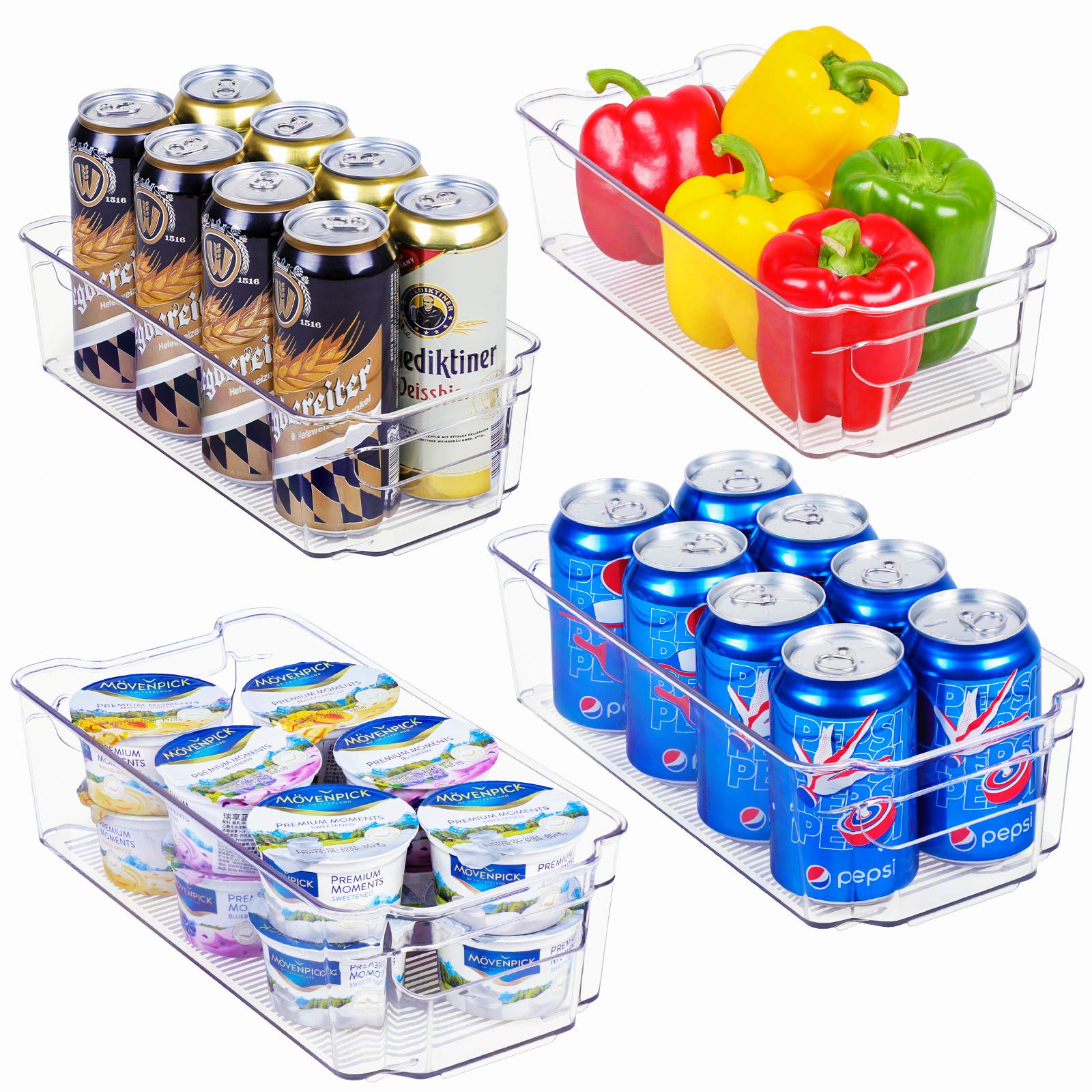 4-Pack Clear Plastic Refrigerator Organizer Bins with Handles - BPA-Free Fridge Storage Containers for Kitchen, Freezer, Pantry & Cabinet Organization - Perfect for Meal Prep, Grocery Storage & Space Saving