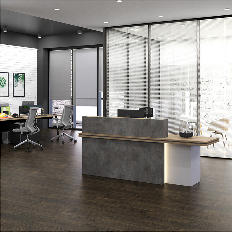 JARIN 2.4M Right Panel Reception Desk in Carbon Grey & White - Modern Office Furniture for Hotel, Clinic, and Corporate Lobby