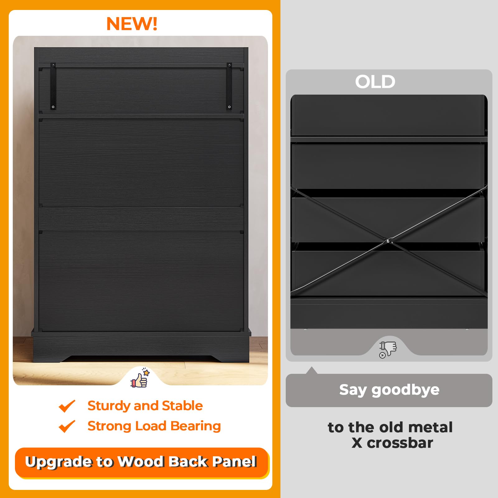 Hasuit Black 6 Drawer Dresser - Solid Wood Storage Chest with Large Capacity, Vertical Clothing Organizer for Bedroom, Hallway & Entryway | Perfect for Small Space Organization & Home Decor
