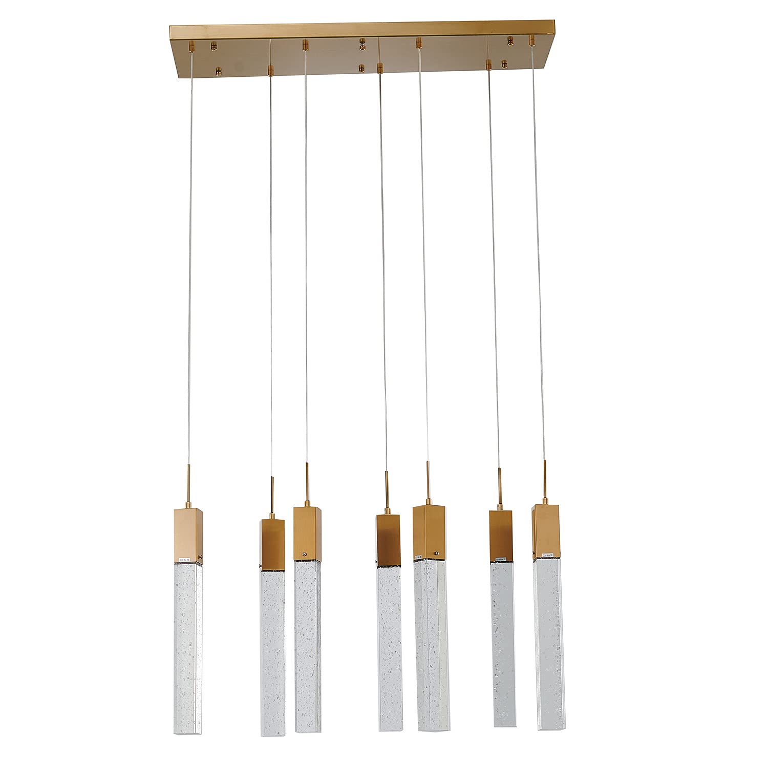 7-Light 35-Inch Gold Pendant Chandelier with Clear Bubble Block Crystals - Elegant Dining Room & Entryway Lighting for Home Decor