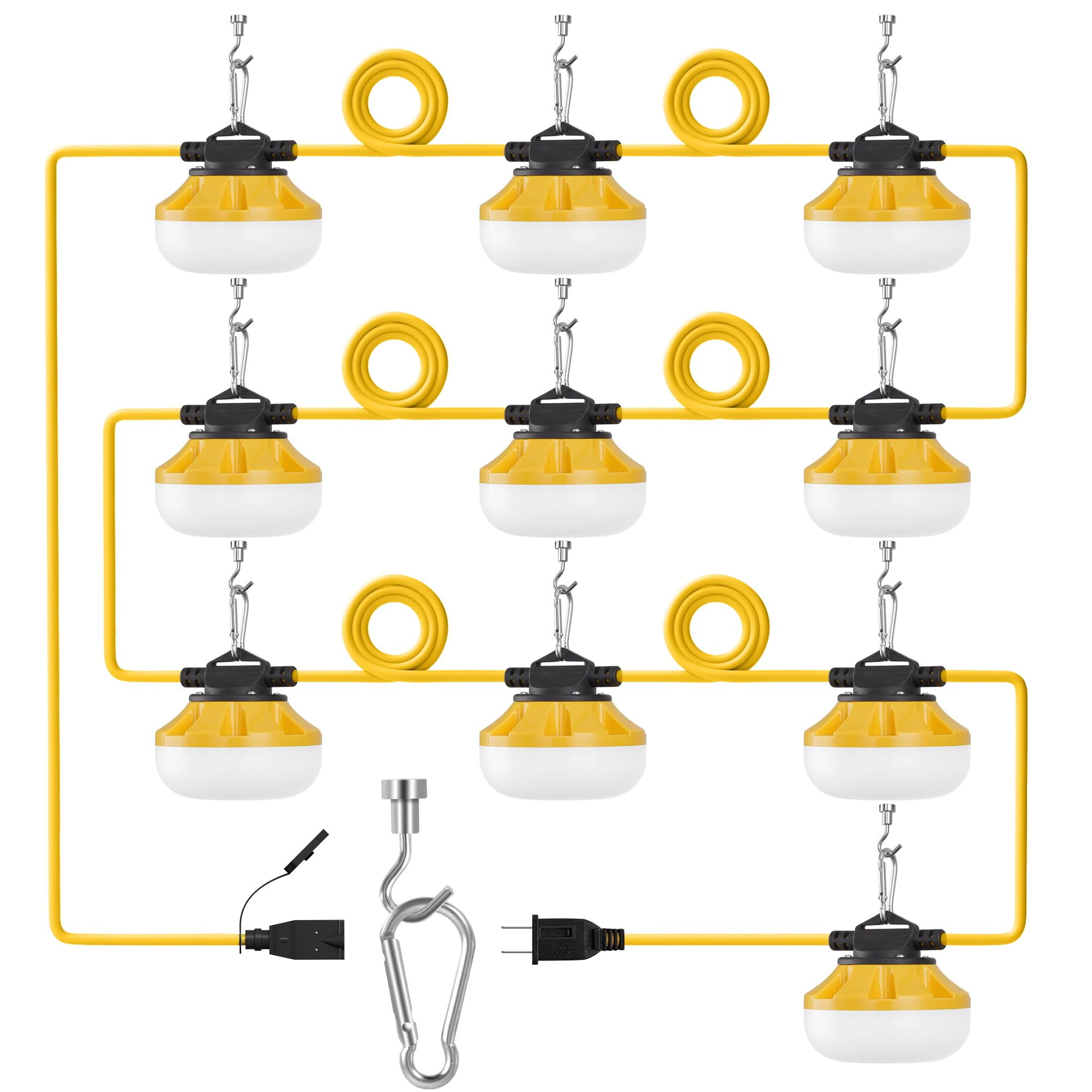 LEDIARY 100FT LED Construction String Lights - 100W 10000LM Linkable Work Light for Jobsite, Warehouse, Patio, Indoor & Outdoor Use - ETL Listed - Perfect for Construction Sites, Backyard Parties, and Emergency Lighting