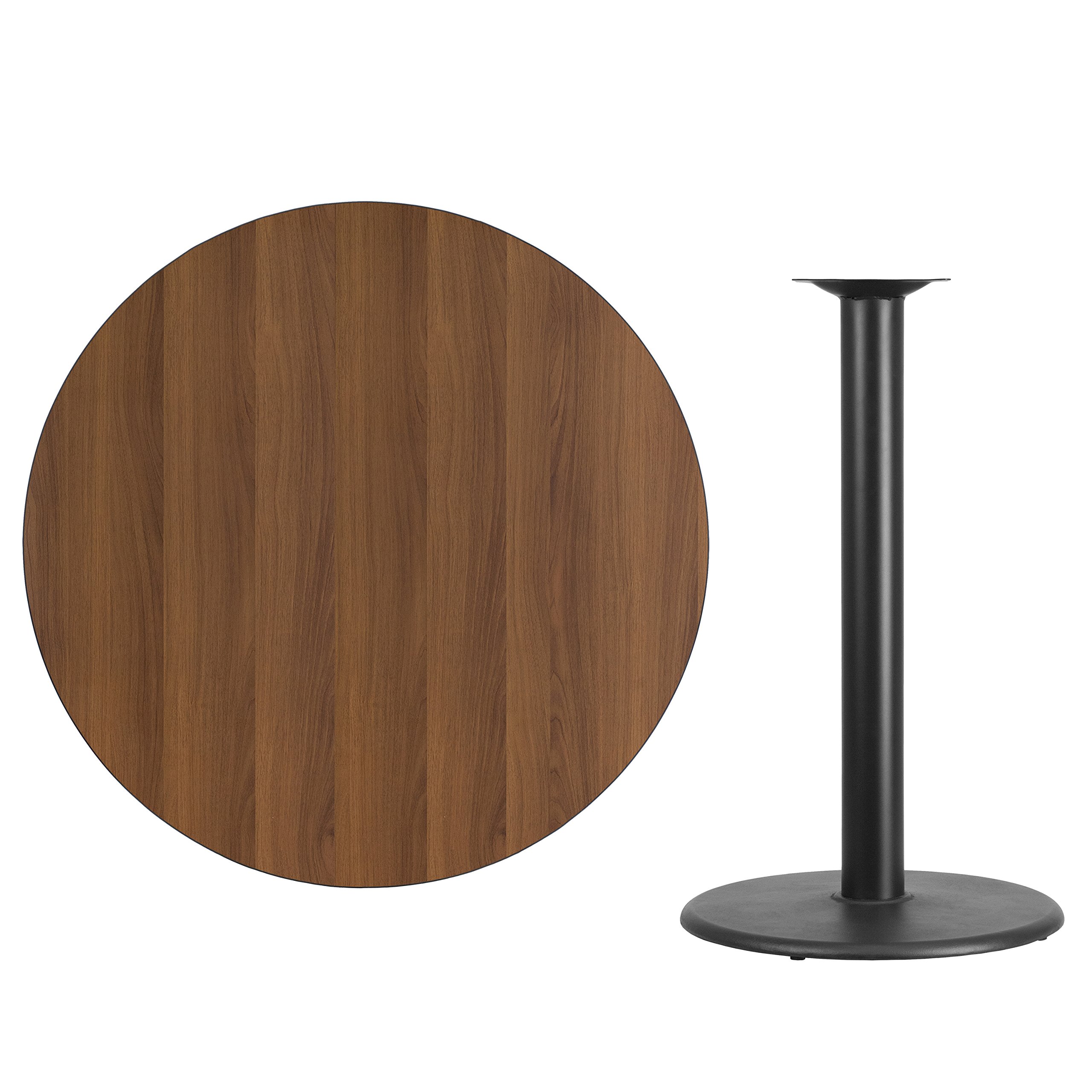 EMMA + OLIVER 42 Inch Round Walnut Laminate Bar Table Top with 24 Inch Round Base - Perfect for Kitchen Islands, Breakfast Nooks & Home Bars