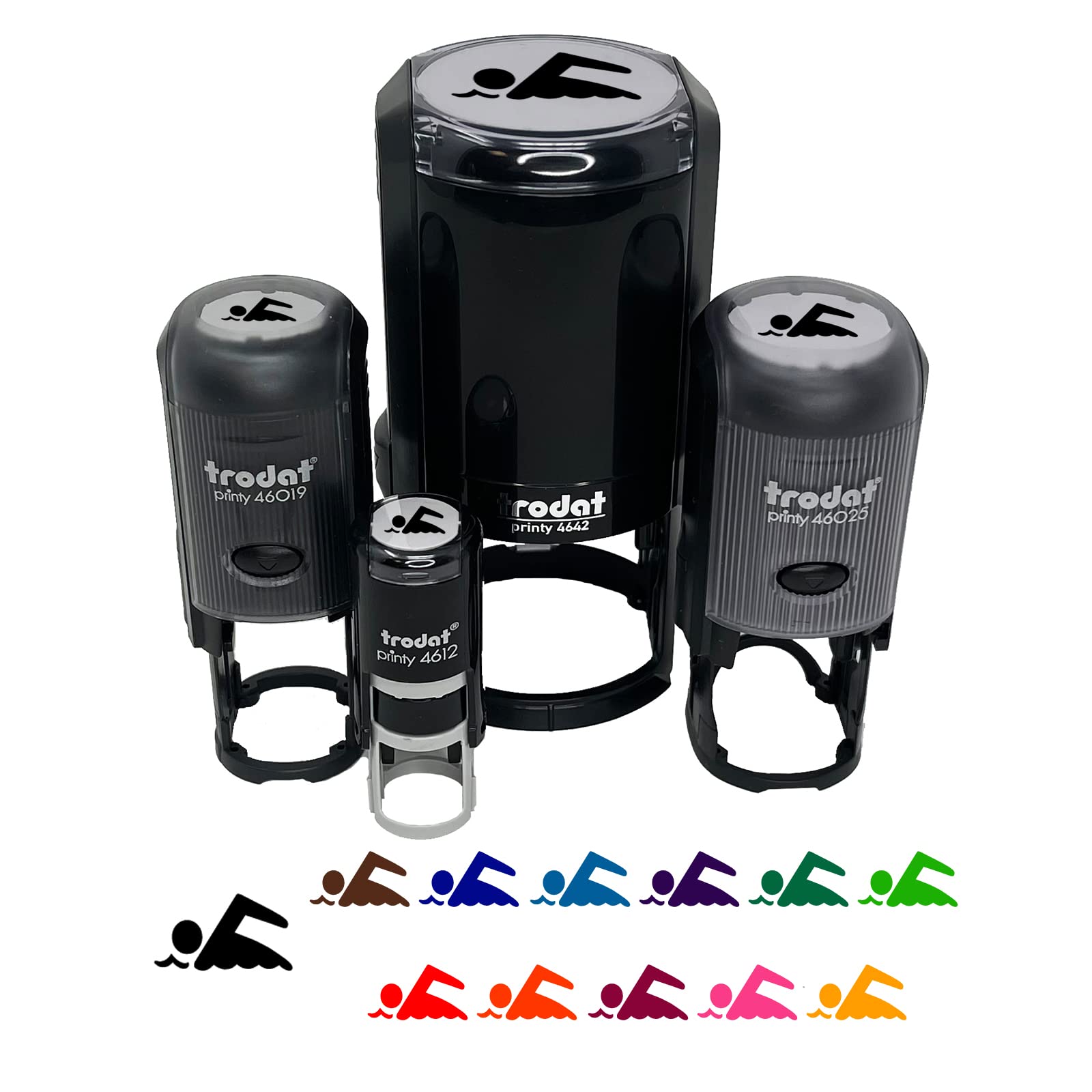 Self-Inking Rubber Stamp with Swimming Symbol - 1 Inch Medium Black Ink for Crafting, Planners, and DIY Projects - Perfect for Scrapbooking, Journals, and Office Use