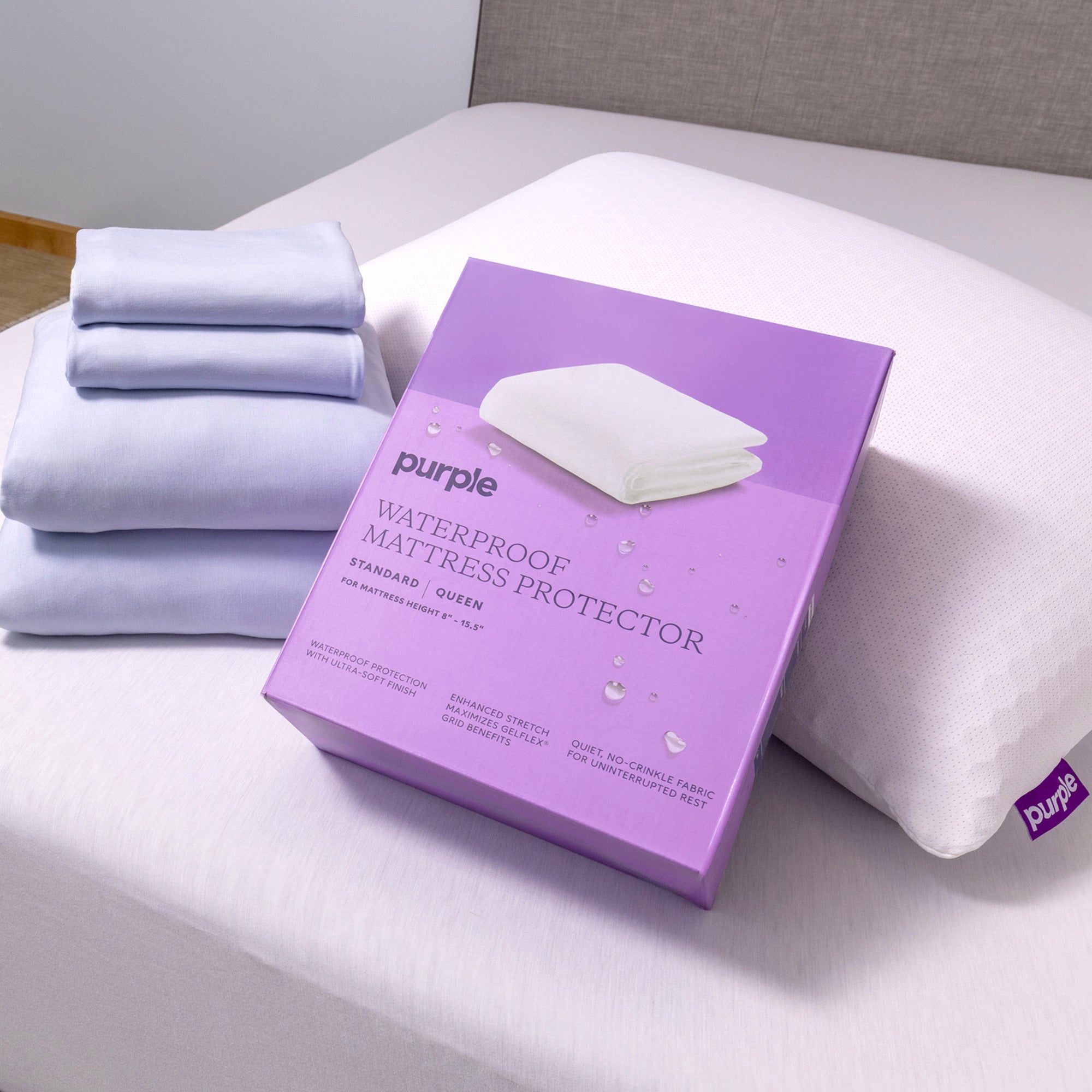 Premium Purple Standard Mattress Protector - Waterproof, Hypoallergenic, Breathable Bed Cover - Perfect for Allergy Relief & Bedwetting Protection (Queen Size) - Ideal for Home, Hotel & Guest Room Use