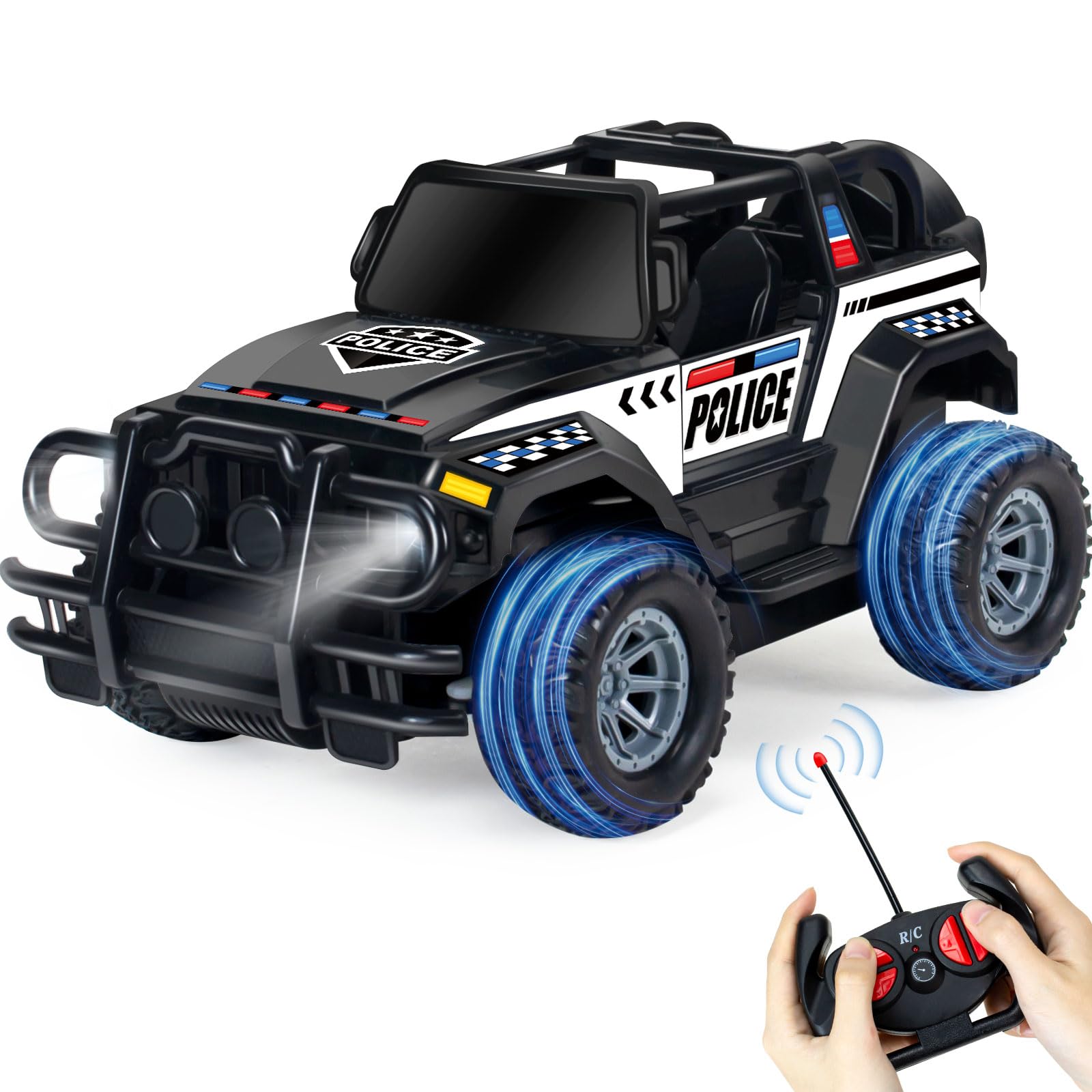 Ynanimery 1:20 Scale Remote Control Car - Full Function RC Truck Toy for Boys & Girls, Birthday Gift for Kids, Indoor & Outdoor Play Racing Vehicle (Police Car Design) - Perfect for Backyard Racing, Birthday Parties & Family Playtime