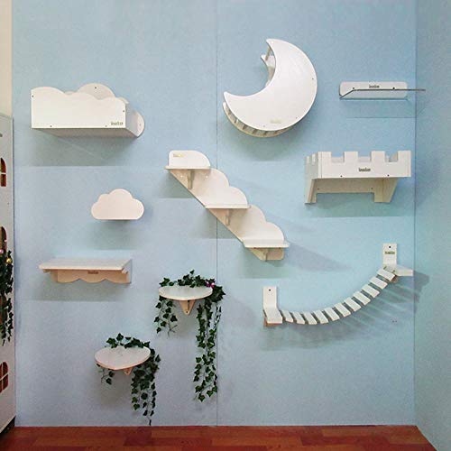 La La Pet® Wall-Mounted Cat Ladder & Bridge - Wooden Cat Perch with 2 Fixed Brackets, Hammock & Condo - Multi-Level Kitty Activity Furniture & Climbing Tower for Indoor Cats - Perfect for Small Spaces & Cat Play Areas