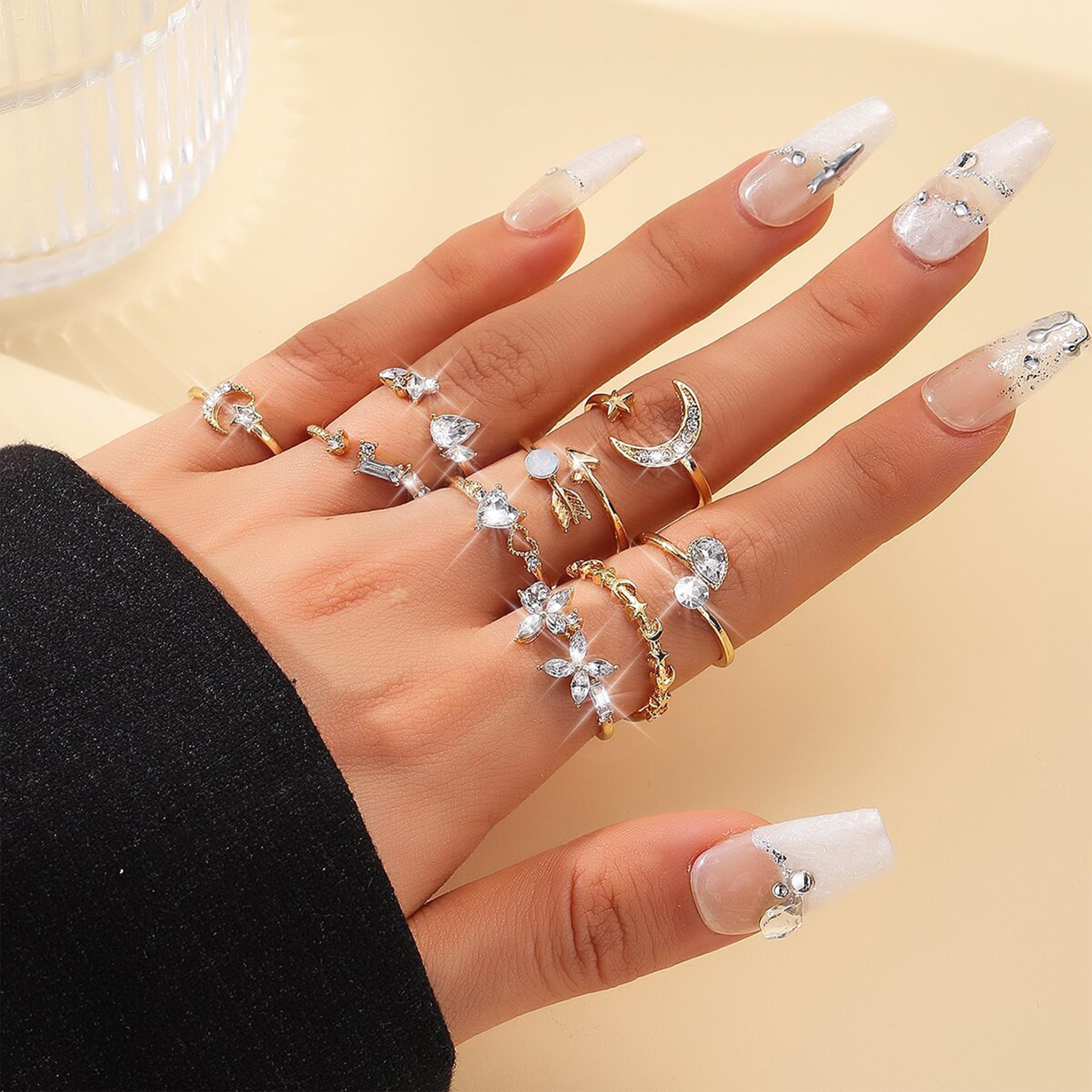Trendy Gold Stackable Rings for Women - Boho Star Moon Heart Knuckle Rings Set - Elegant Jewelry Gift Pack for Birthday, Easter Basket Stuffers - Perfect for Layering & Everyday Wear