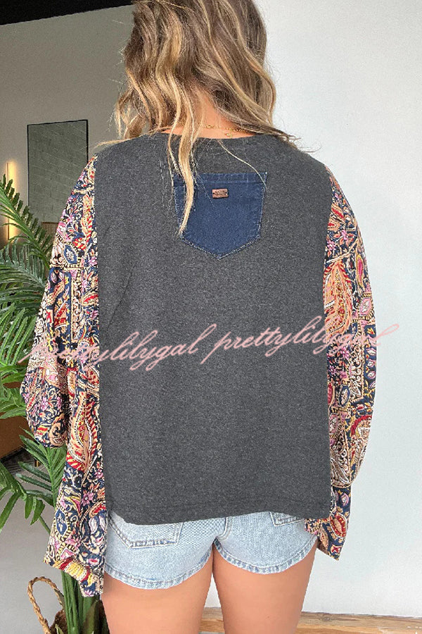 Stylish Ethnic Print Batwing Sleeve Loose Blouse for Women - Boho Chic Tunic Top for Casual Outings & Summer Festivals