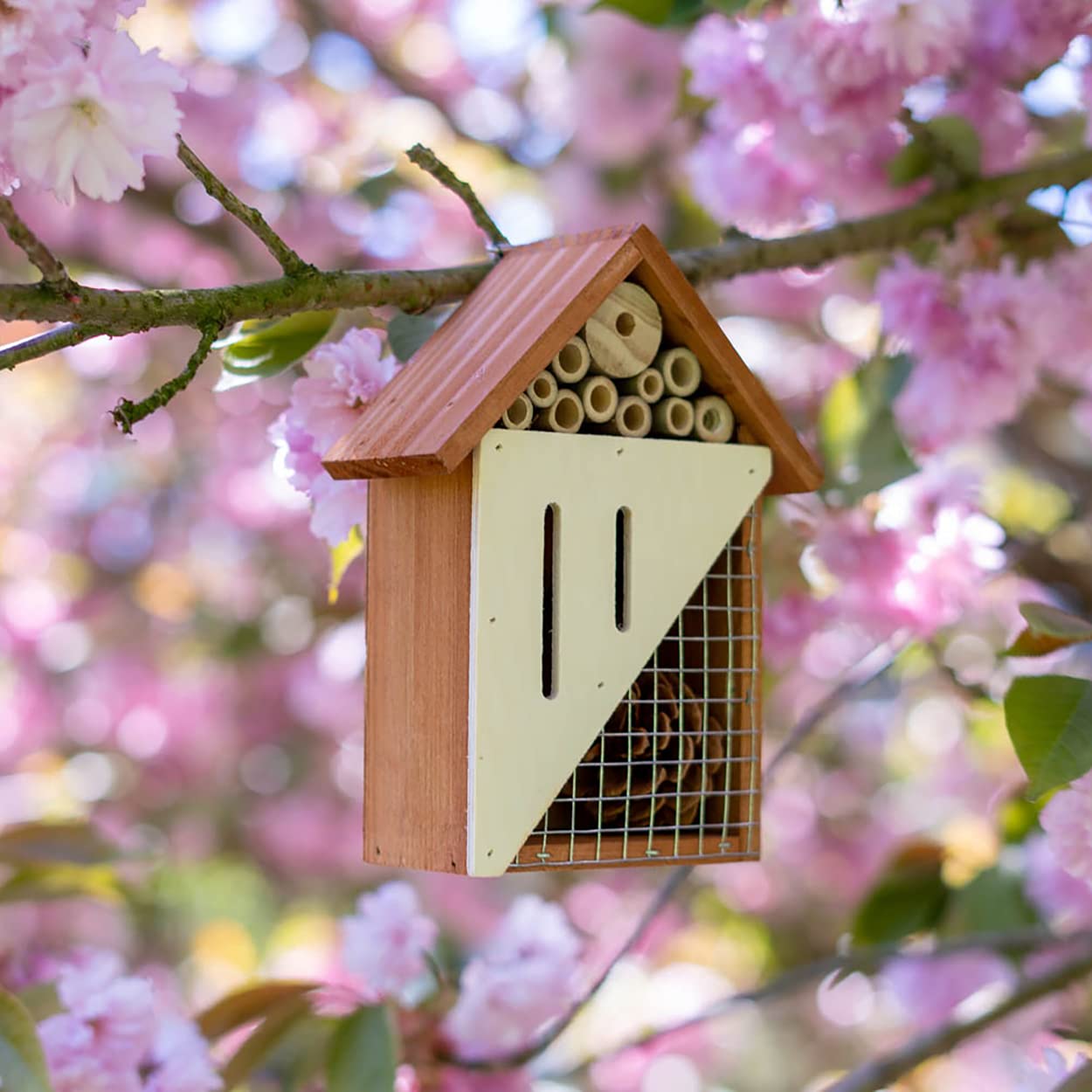 Premium Wooden Insect Hotel for Garden - Natural Bee & Bug House Shelter for Pollinators - Outdoor Habitat for Beneficial Insects (Use in Gardens, Backyards, and Eco-Friendly Landscapes)