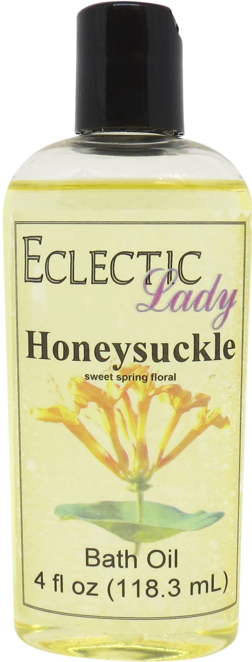 Eclectic Lady Honeysuckle Scented Bath Oil - Relaxing & Moisturizing Body Oil for Dry, Rough & Sensitive Skin - Daily Nourishing Shower Oil (4 oz) - Perfect for Spa Nights, Self-Care Routines & Stress Relief