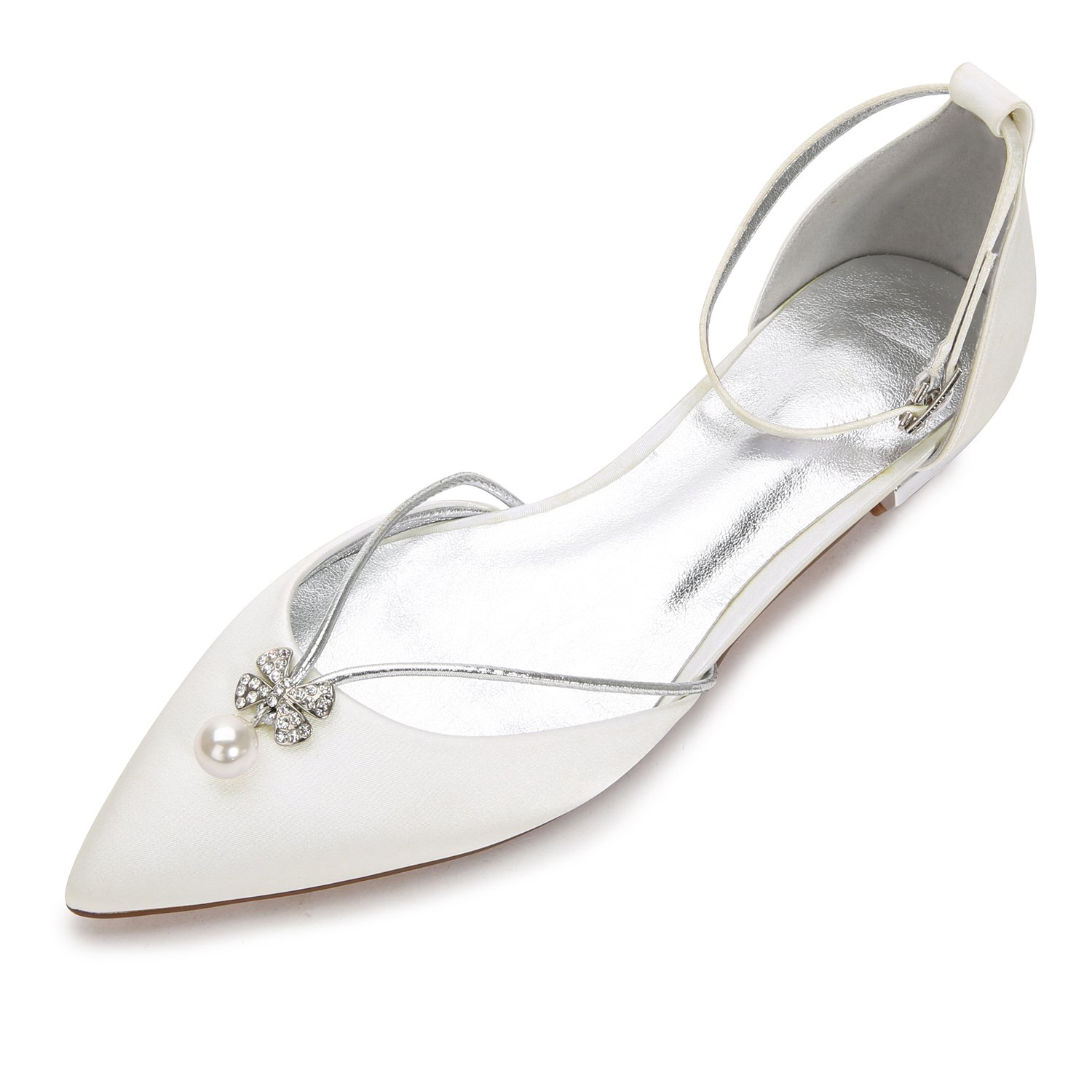 Elegant Satin Flats with Pearls & Crystals - Perfect for Weddings & Parties