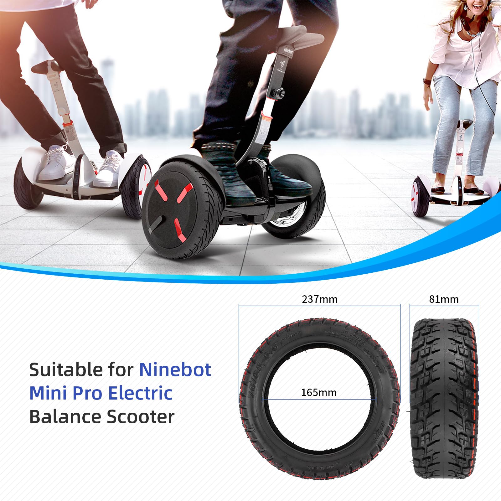 2-Pack UliP 70/65-6.5 Off-Road Tubeless Scooter Tires with Valve - 255x70 Replacement Tires for Ninebot Mini Pro Electric Balance Scooter - Perfect for Outdoor Adventures & Urban Commuting