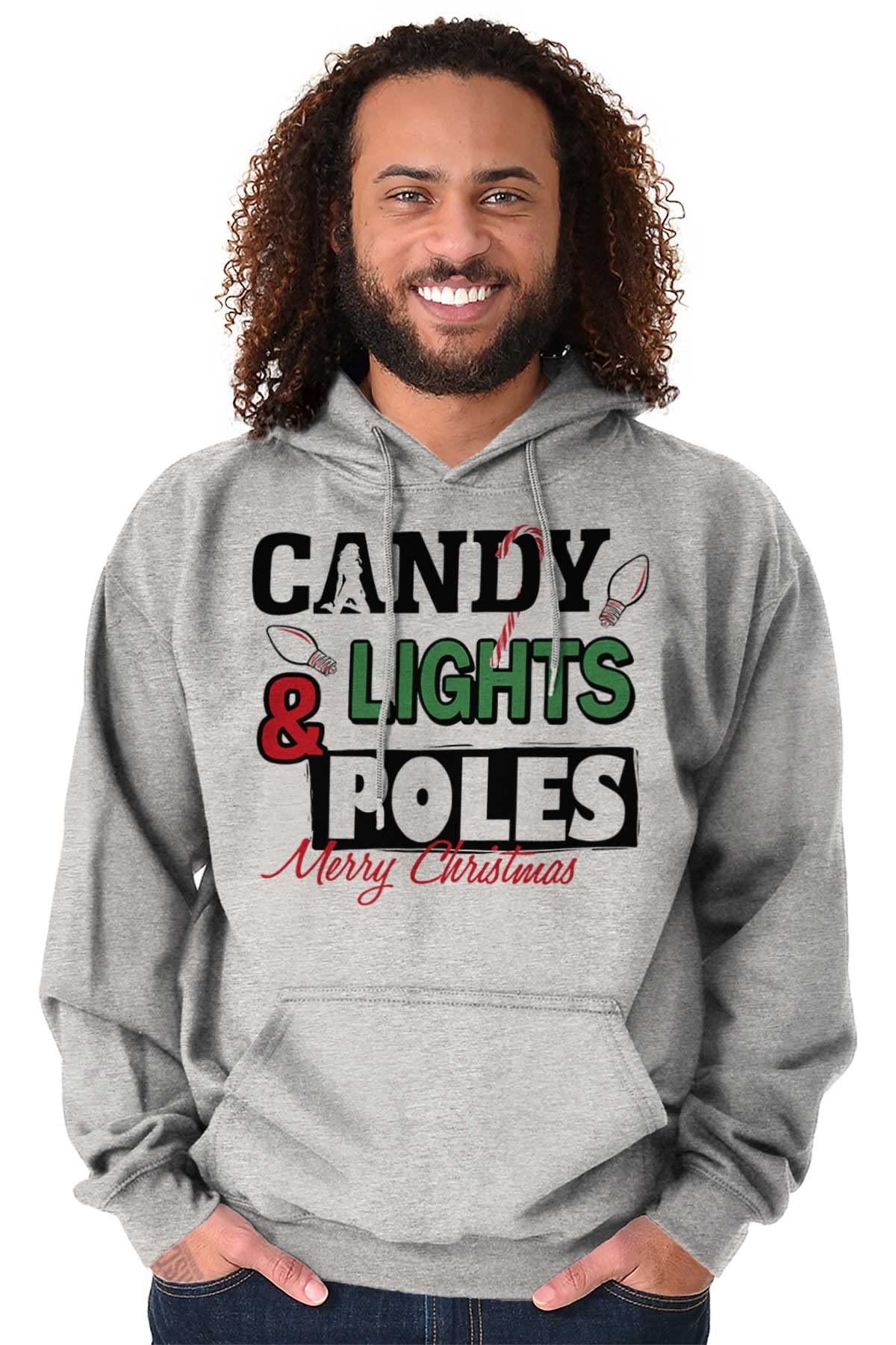 Funny Christmas Candy Lights Pole Hoodie - Men's Festive Holiday Sweatshirt for Parties & Gifts