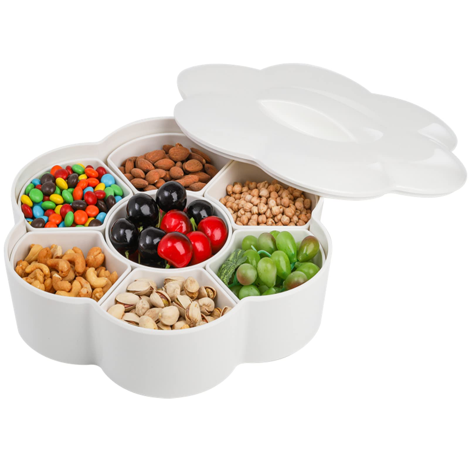 ZOOFOX Divided Serving Dish with Lid - 7 Compartment Melamine Appetizer Tray for Chips, Dips, Veggies, Candy & Nuts | Perfect for Parties, Picnics & Entertaining