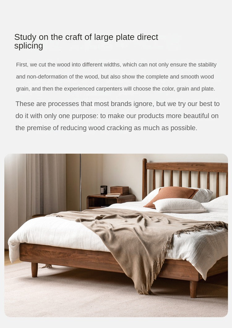 Modern Black Walnut Solid Wood Bed Frame - Queen Size Platform Bed with Headboard - Eco-Friendly Hardwood Bedroom Furniture for Master Bedroom & Guest Room