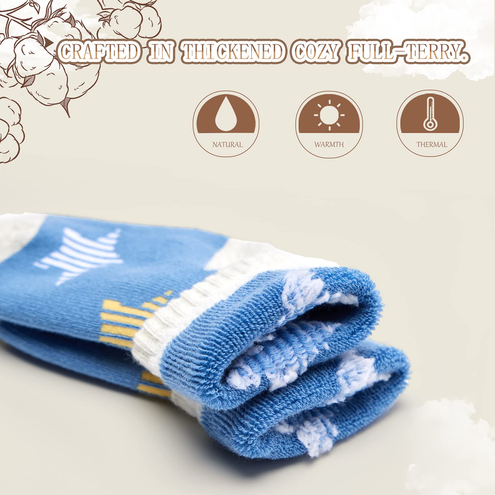 Boys Winter Socks 6 Pack - Warm Thermal Terry Crew Socks for Kids | Cold Weather, Snow Boots & Outdoor Activities
