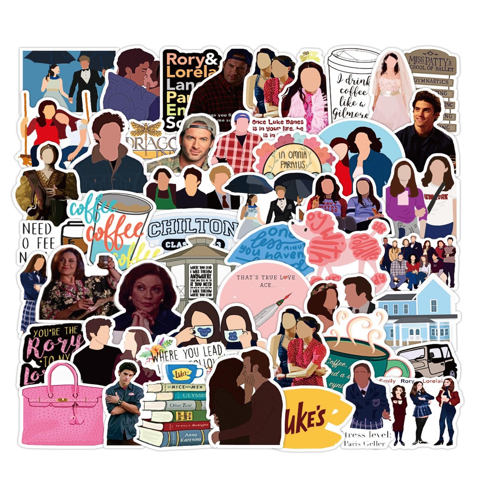 50pcs Gilmore Girls Stickers - Aesthetic American TV Series Cartoon Decals for Teens | Waterproof Vinyl Stickers for Water Bottles, Laptops, Notebooks, Journals & Guitar | Perfect for School, Office & Home Decor