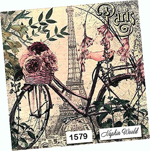 Paris Themed Bicycle Design Paper Napkins - 6.5x6.5 Inch Decorative Luncheon Napkins, Set of 4 - Perfect for French-Themed Parties, Bridal Showers & Outdoor Picnics