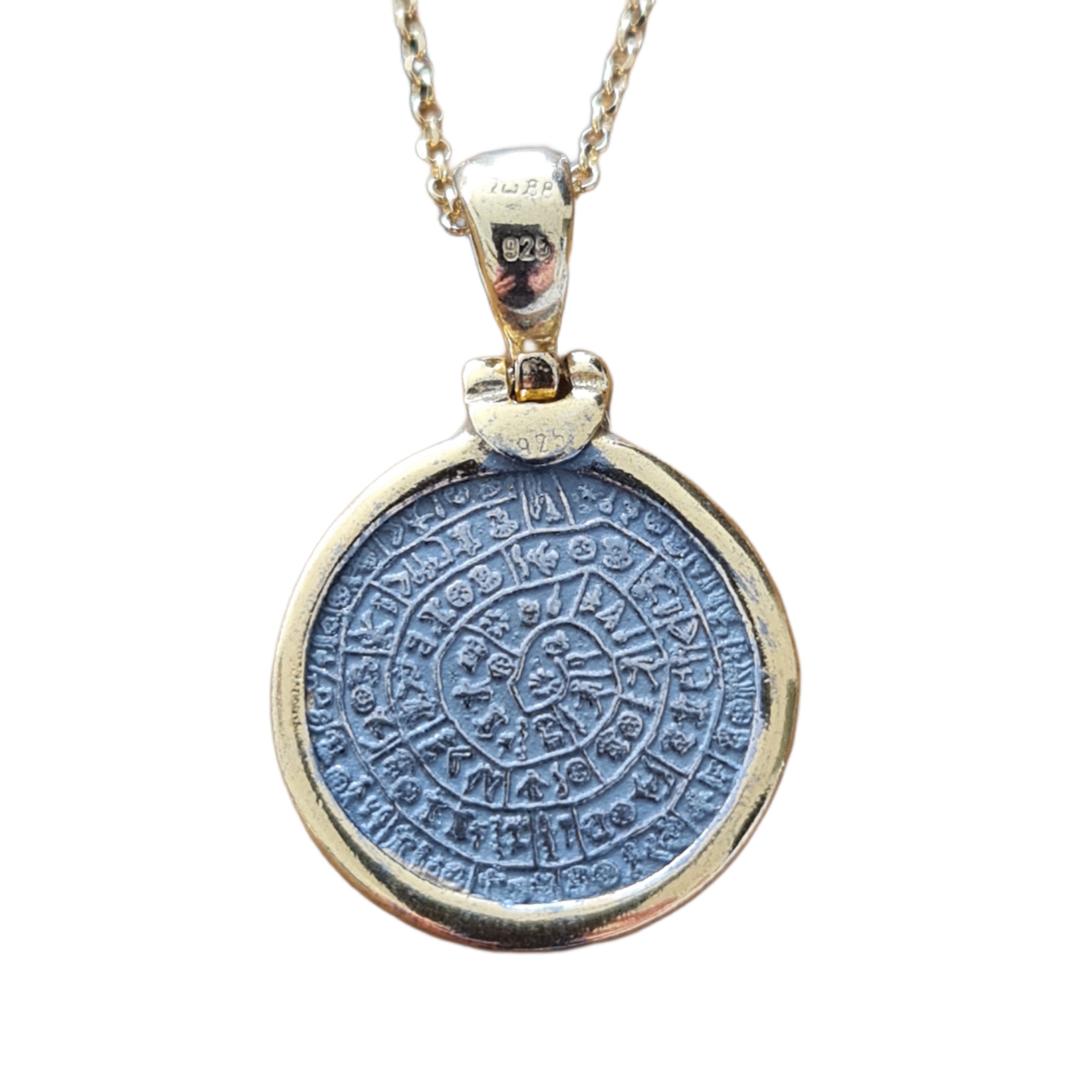 Authentic Greek Phaistos Disc Pendant Necklace in 14K Gold - Perfect for Women's Jewelry Gifts & Boho Fashion Accessories