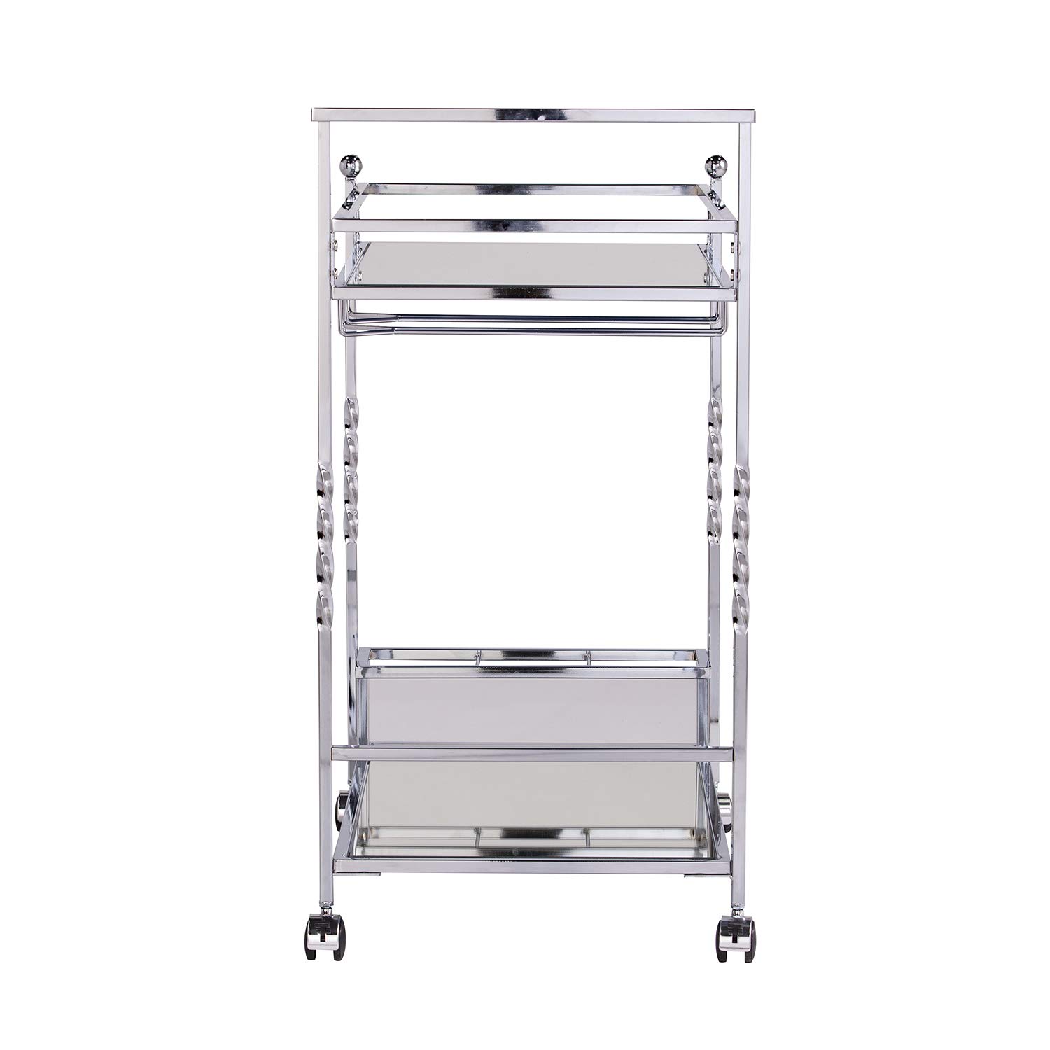SEI Ivers Bar Cart with Wheels - Silver Rolling Drink Cart for Home Bar, Kitchen, or Party - Mobile Serving Cart with Storage Shelf - AMZ6853ZH