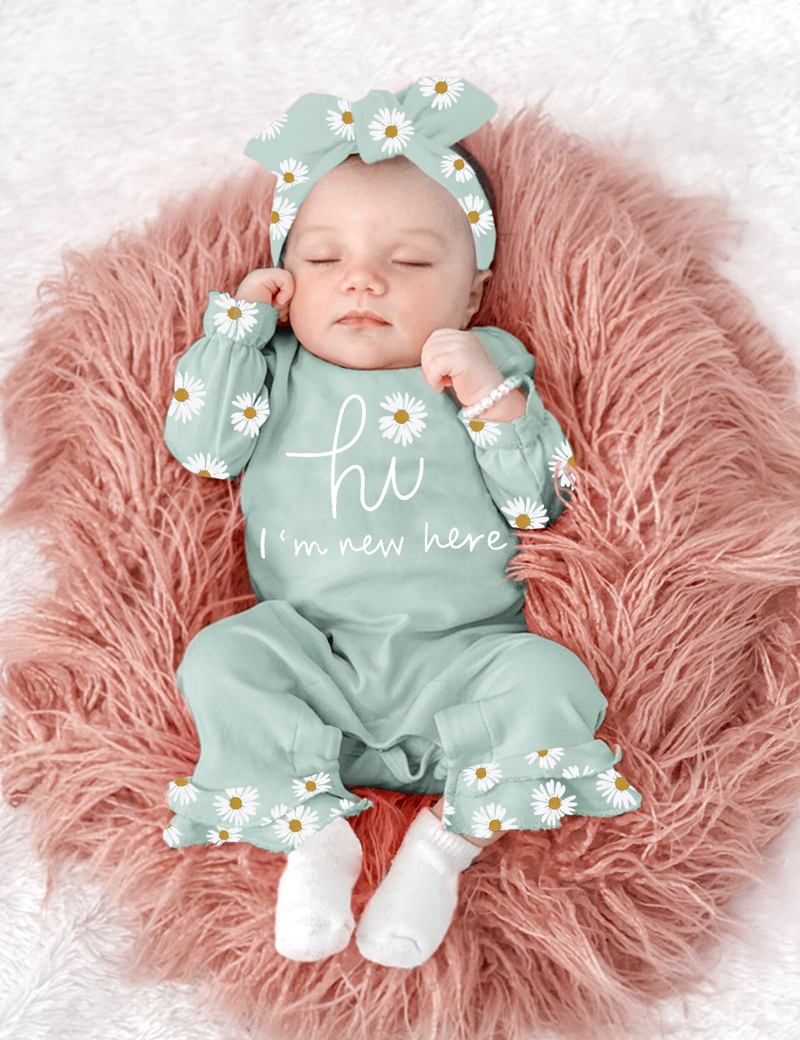 Newborn Girl Clothes - Ruffle Letter Print Romper & Bell Bottom Jumpsuit with Headband Hat | Boho Baby Outfit for Photoshoot, Party & Daily Wear