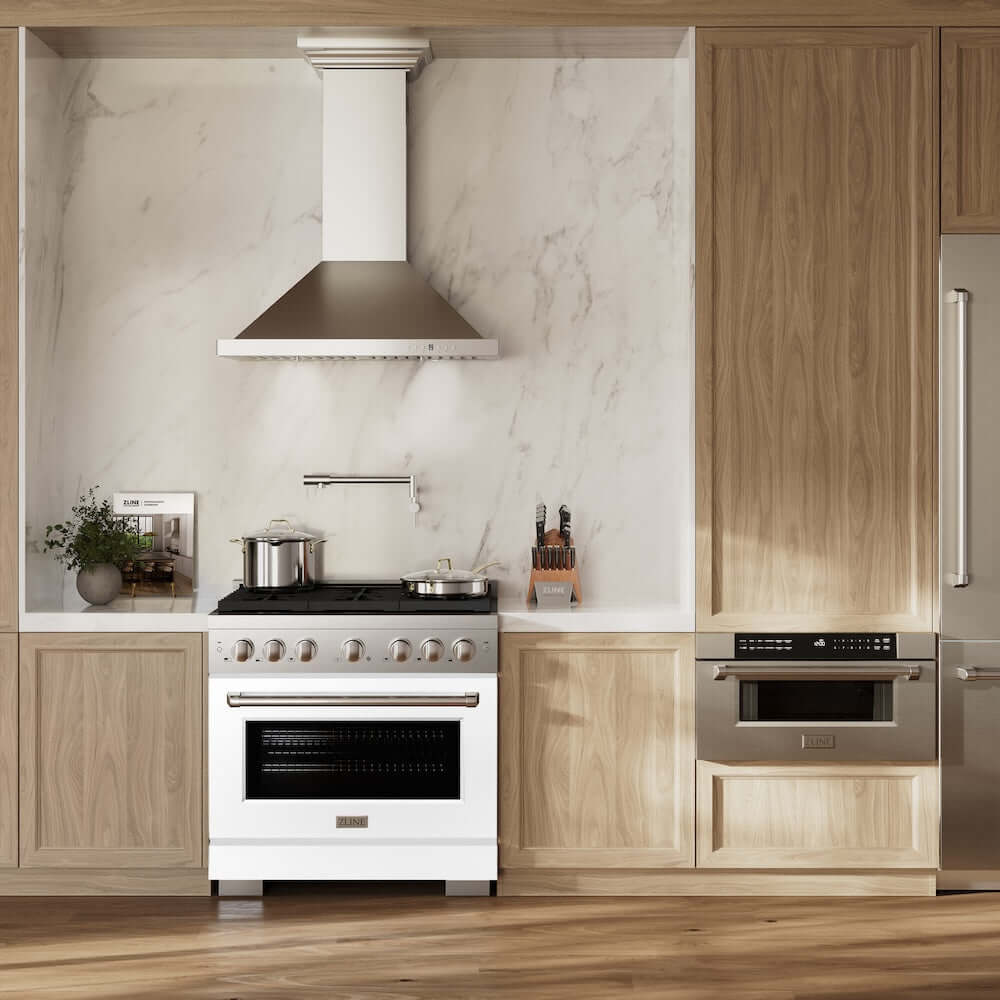 ZLINE 36 Inch 5.2 Cu. Ft. Stainless Steel Gas Range with 6 Burner Cooktop & Convection Oven - White Matte Door (SGR WM 36) - Perfect for Professional Home Chefs & Modern Kitchens