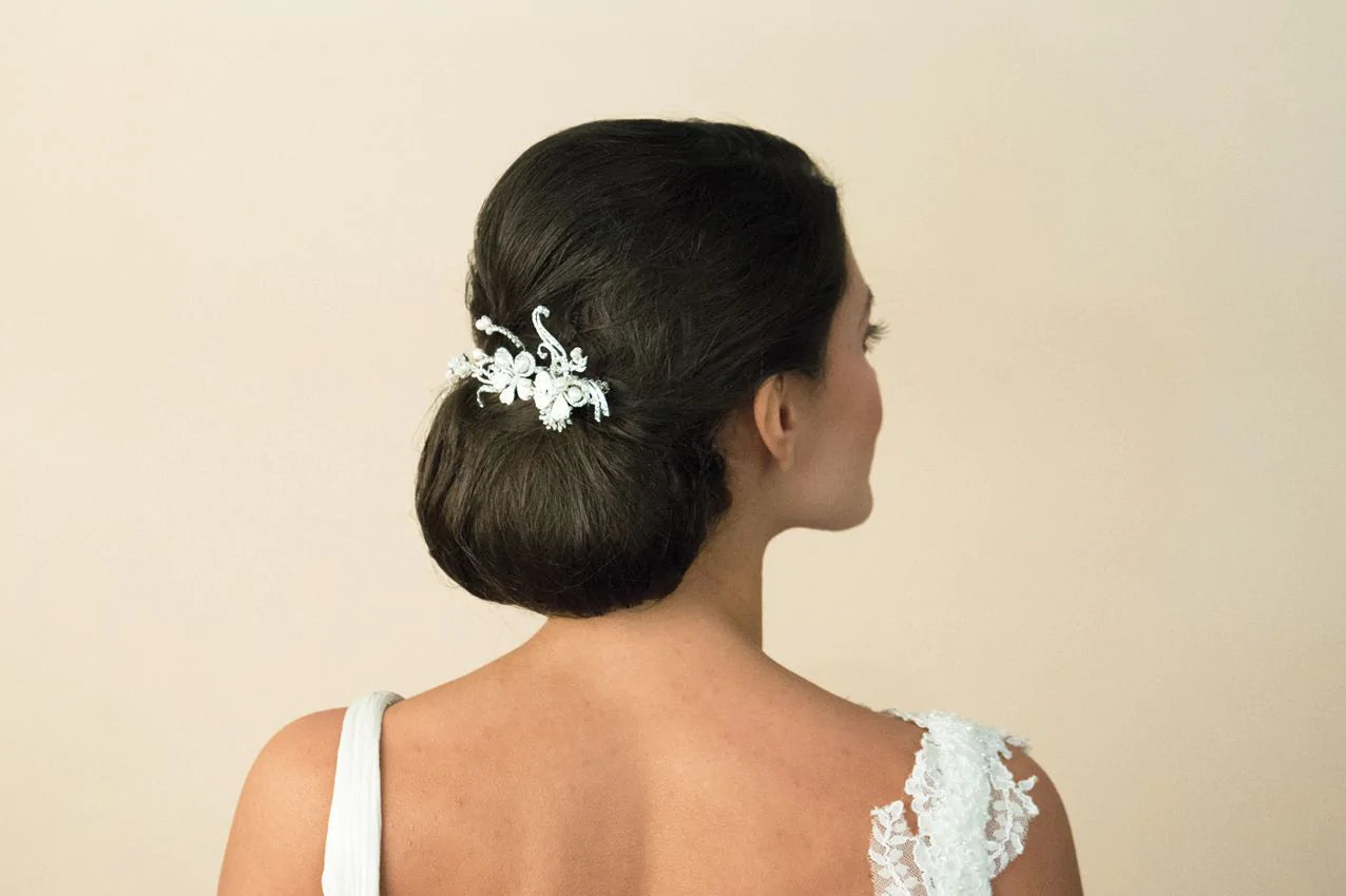 Ivory & Co Silver Crystal Hair Comb with Pearl Scroll Design - Elegant Bridal & Wedding Hair Accessory for Women