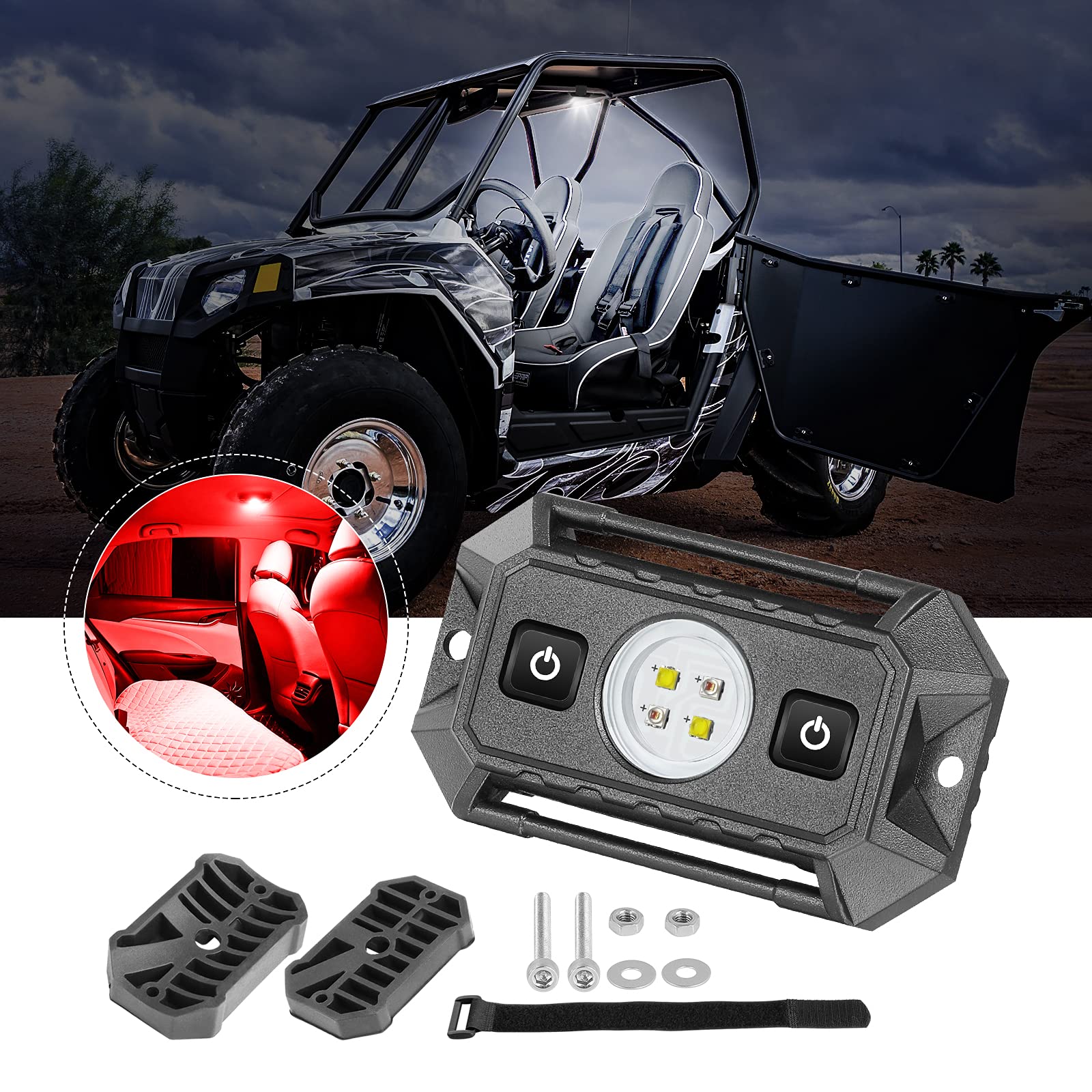 Waterproof LED UTV Dome Light - Red & White Interior Light with Switch for Polaris RZR, Ranger, Can-Am X3, ATV & RV - IP68 Aluminum Roll Cage Bar Light for Off-Roading, Camping & Night Work
