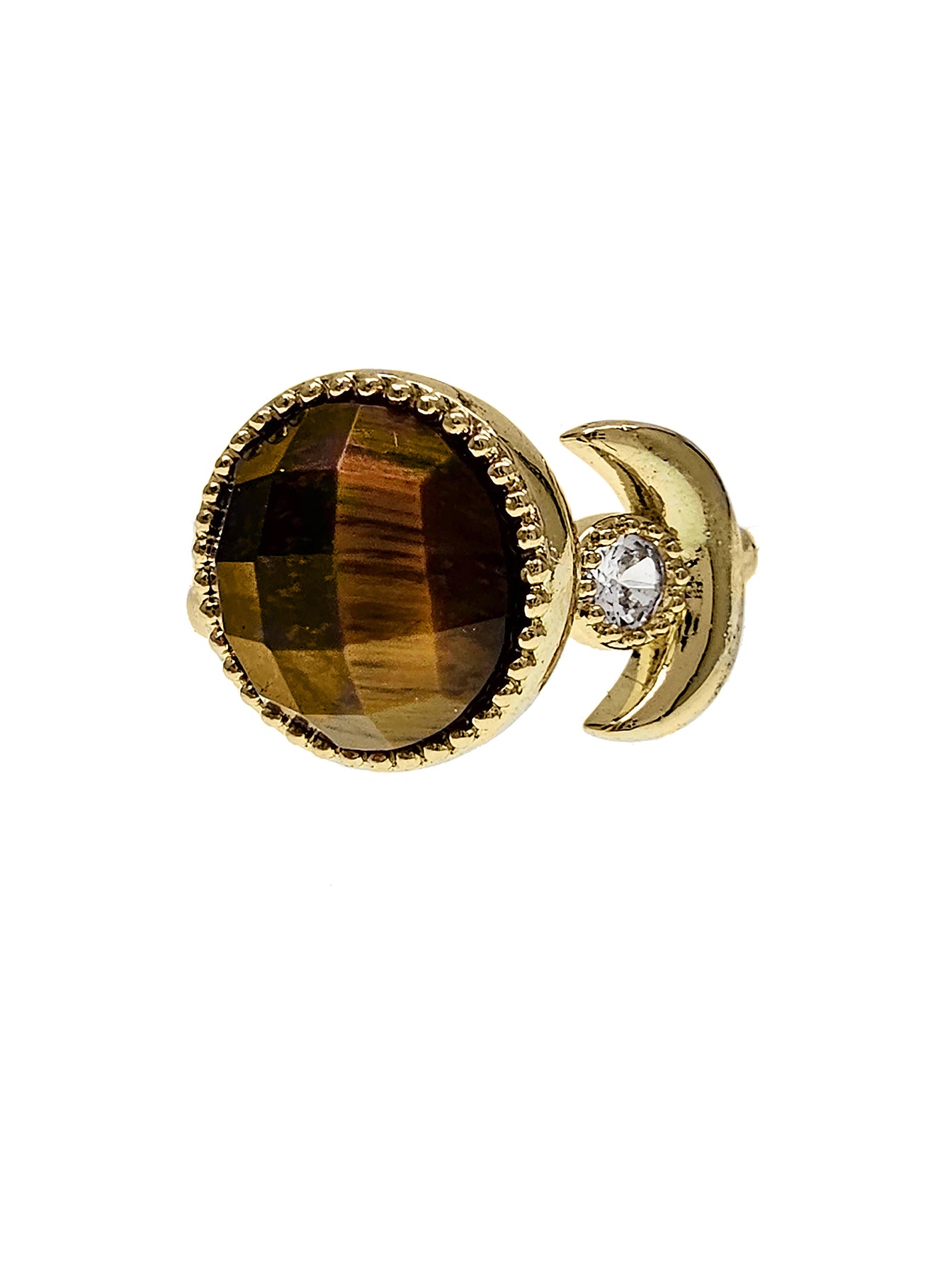 Natural Brown Tiger Eye Stone with Zircon Open Adjustable Ring - Elegant Boho Jewelry for Women, Perfect for Everyday Wear, Date Nights & Special Occasions
