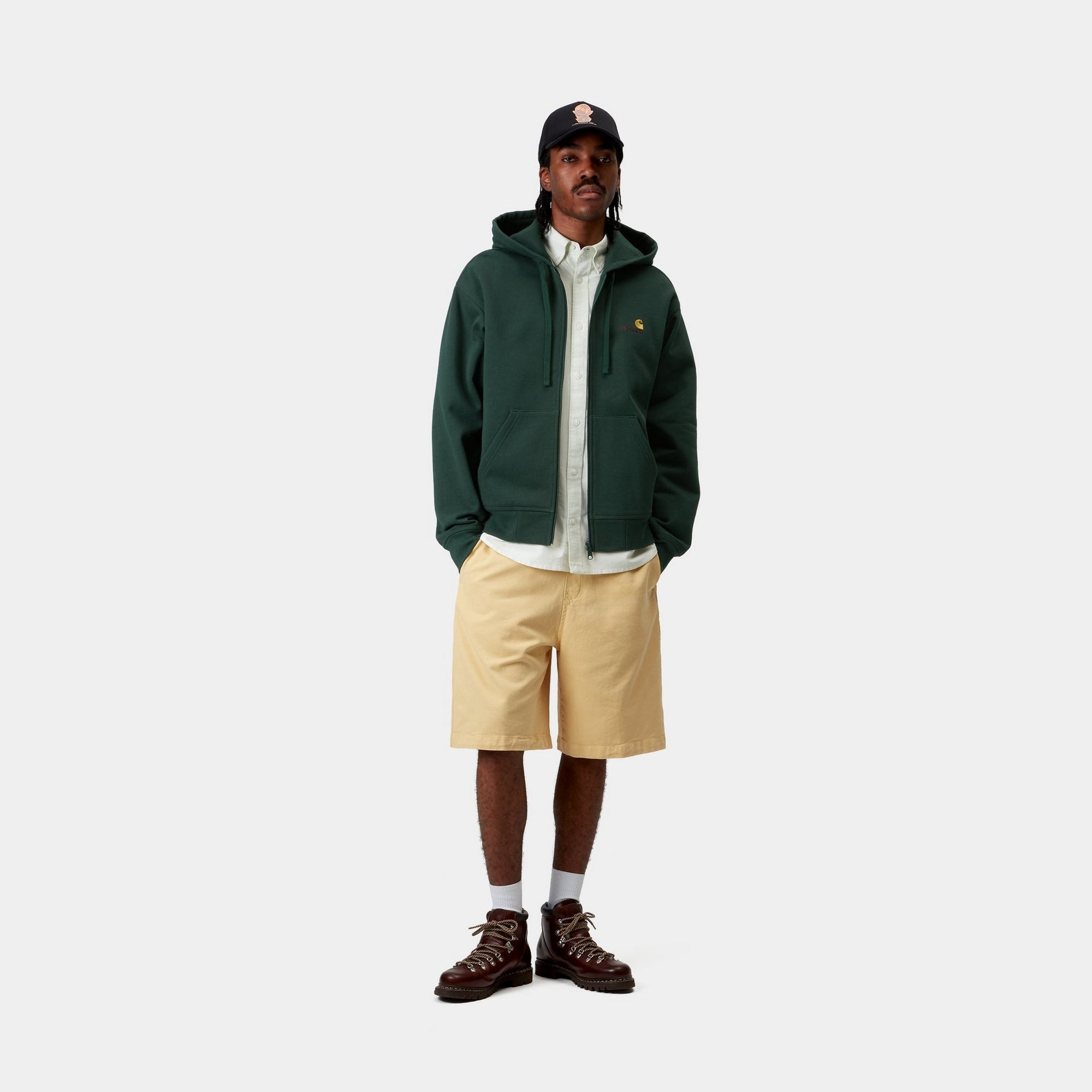 Hooded American Script Jacket - Stylish Fleece-Lined Pullover for Men & Women | Conifer Green | Perfect for Outdoor Adventures & Casual Wear